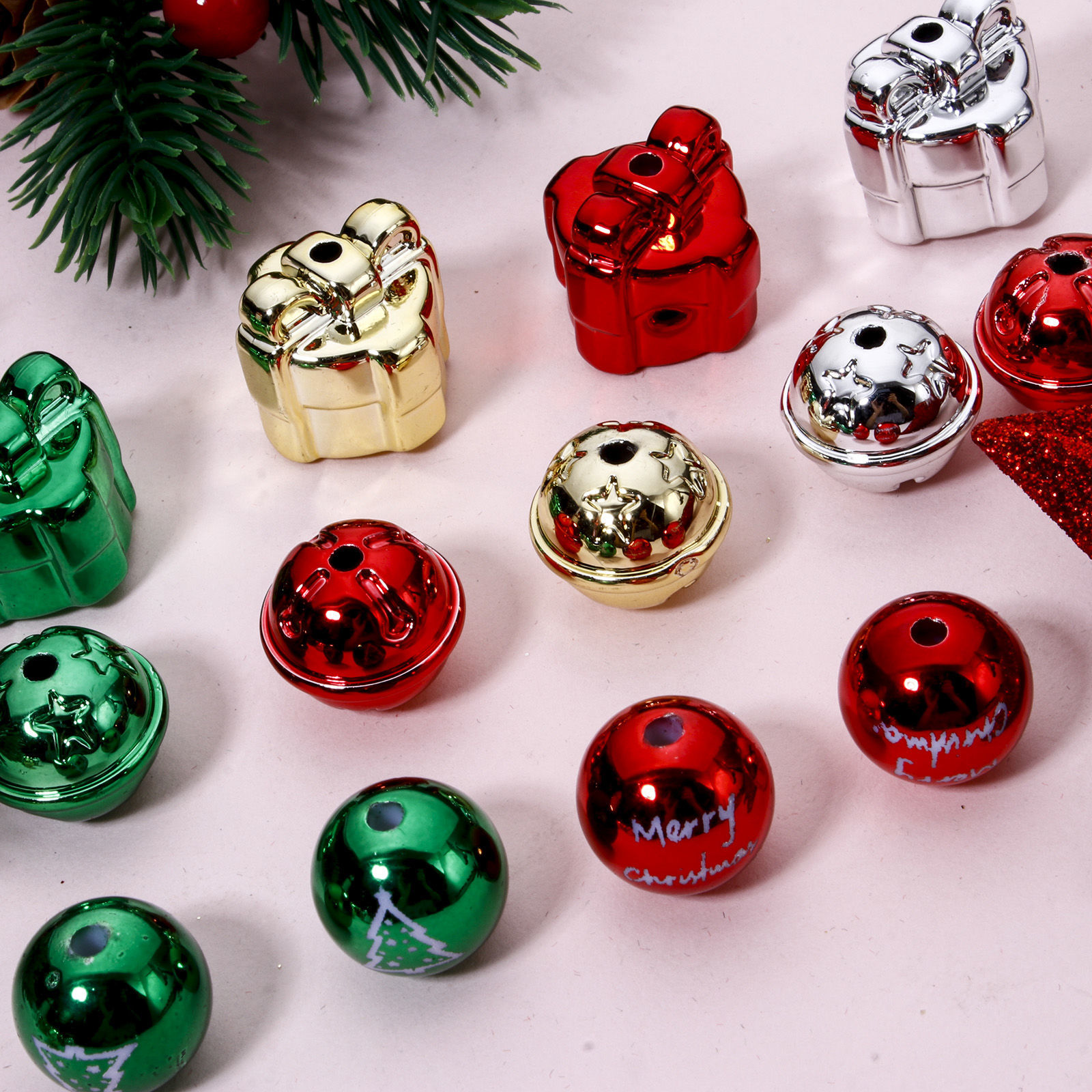 Picture of Acrylic Christmas Beads For DIY Jewelry Making At Random Mixed Color Bell Snowflake Plating