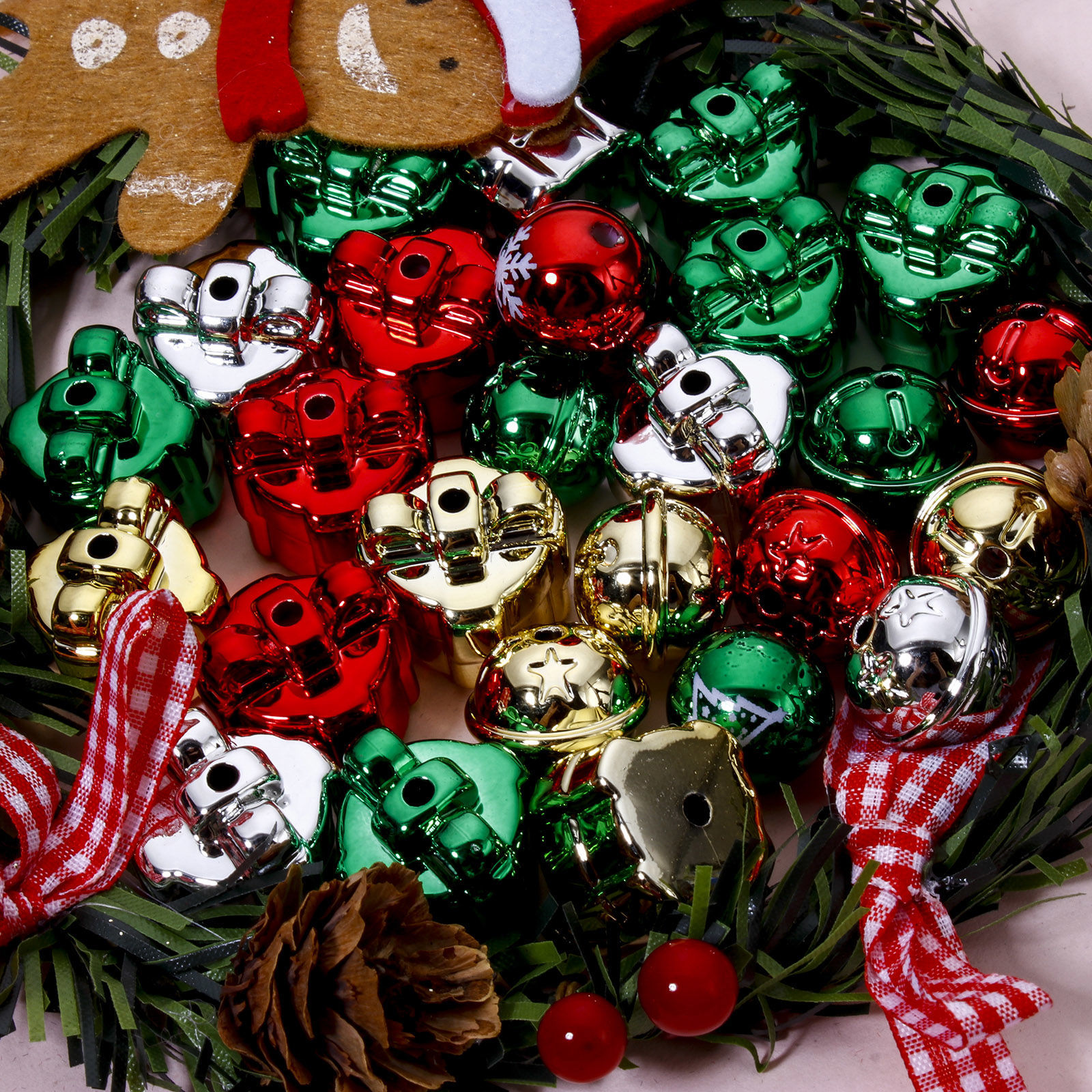 Picture of Acrylic Christmas Beads For DIY Jewelry Making At Random Mixed Color Bell Snowflake Plating