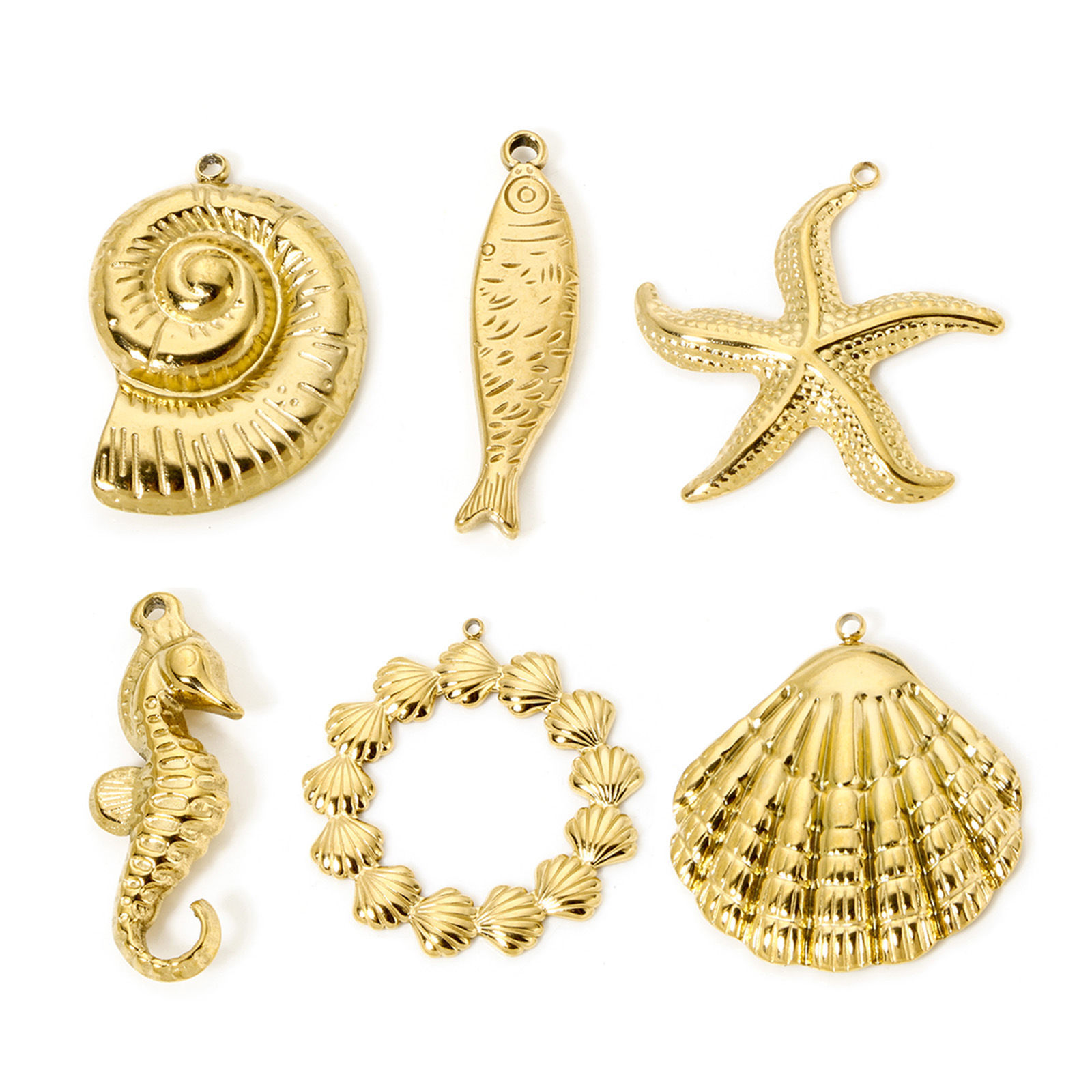 Picture of Eco-friendly Vacuum Plating 304 Stainless Steel Ocean Jewelry Pendants 18K Real Gold Plated Seahorse Animal Shell 3D