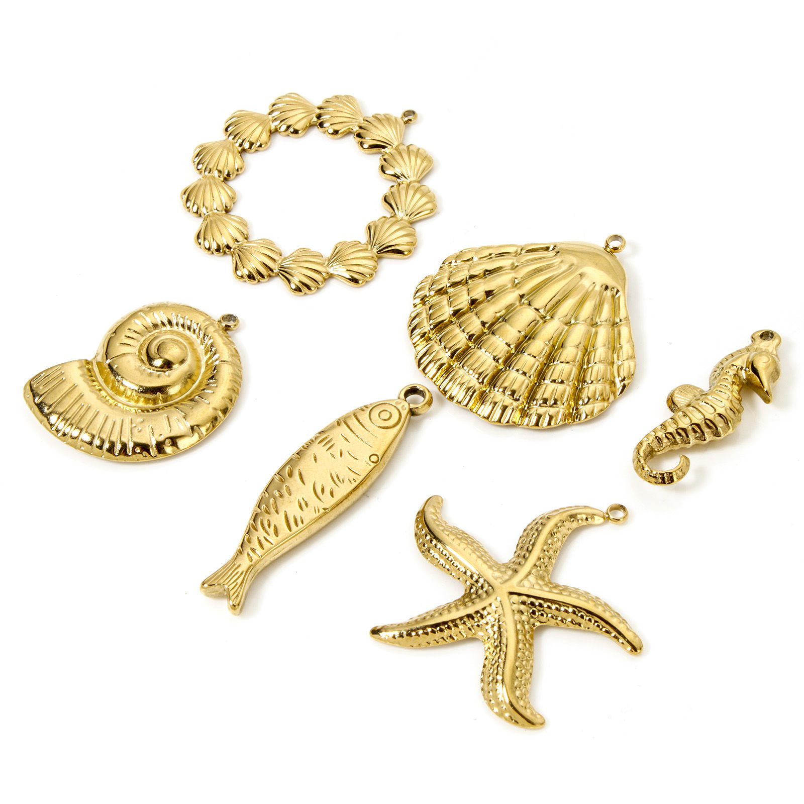 Picture of Eco-friendly Vacuum Plating 304 Stainless Steel Ocean Jewelry Pendants 18K Real Gold Plated Seahorse Animal Shell 3D