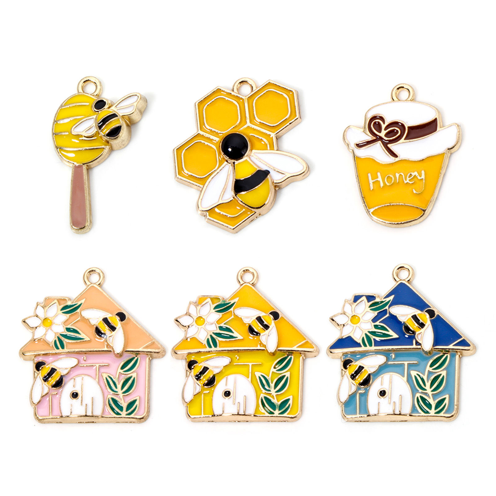 Imagen de 10 Unidades Zamak Insecto Colgantes Chapado en Oro Multicolor Casa Abeja Esmalte