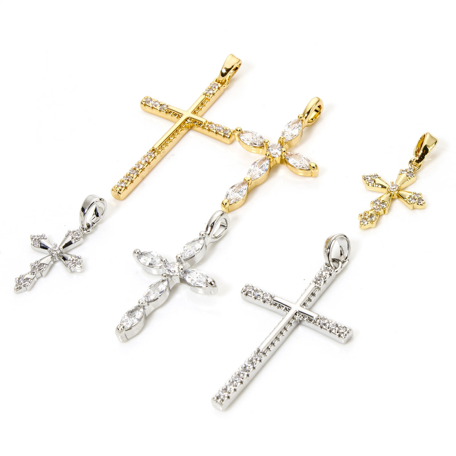 Picture of Brass Religious Charms Multicolor Cross Clear Cubic Zirconia
