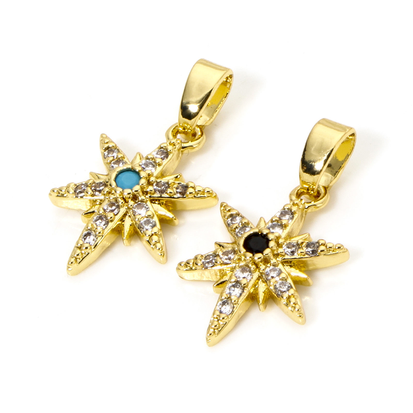 Image de 2 Pcs Pendentif Breloque Galaxie en Laiton Plaqué Or Véritable Etoile Micro Pave à Zircone Cubique Clair 20mm x 11mm