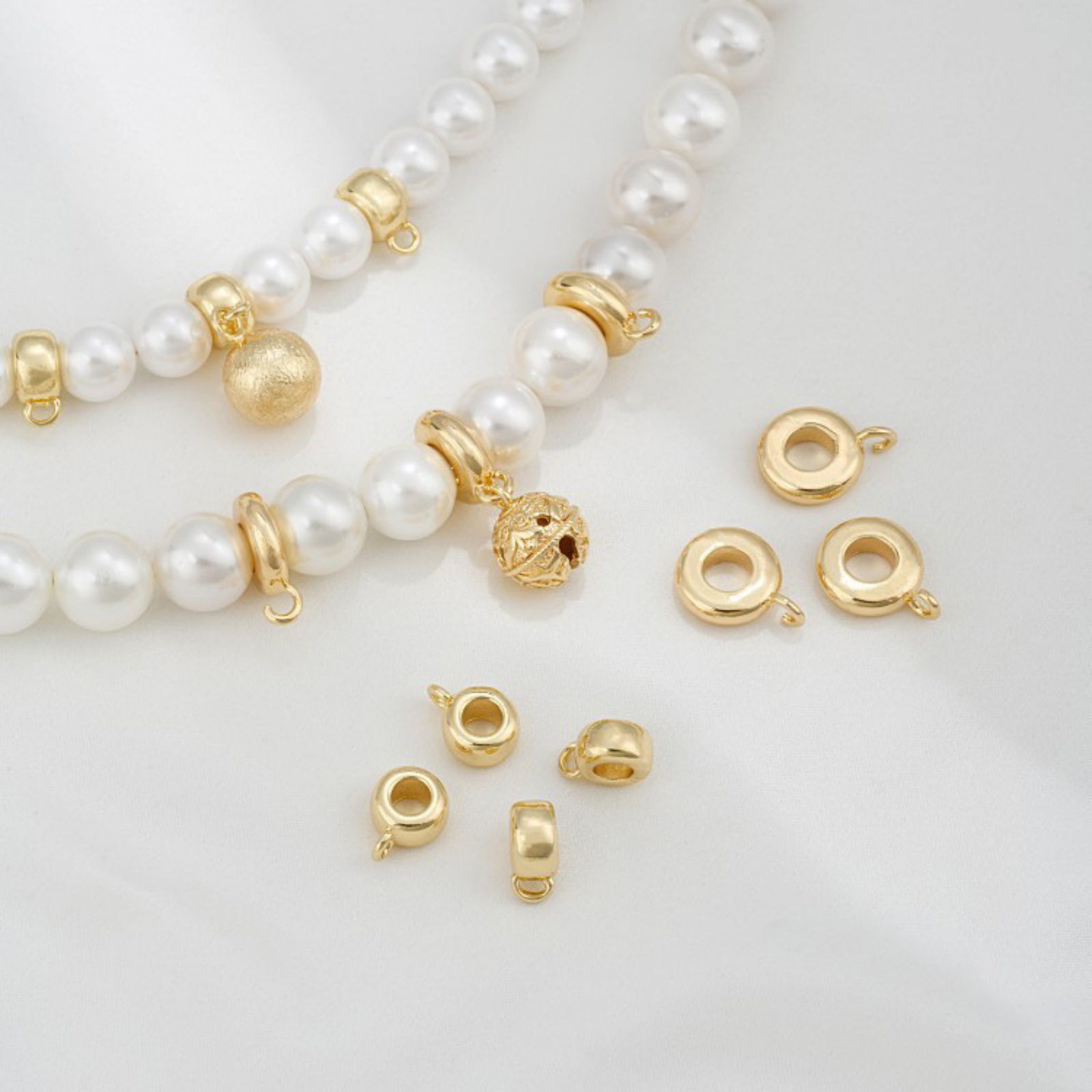 Picture of Eco-friendly Brass Bail Beads With Loop For DIY Jewelry Making Findings Flat Round 14K Real Gold Plated
