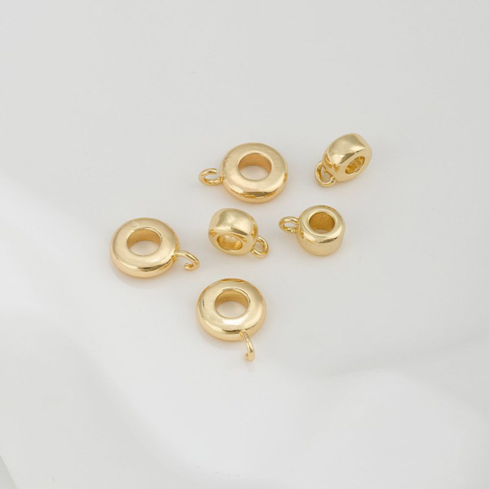 Picture of Eco-friendly Brass Bail Beads With Loop For DIY Jewelry Making Findings Flat Round 14K Real Gold Plated