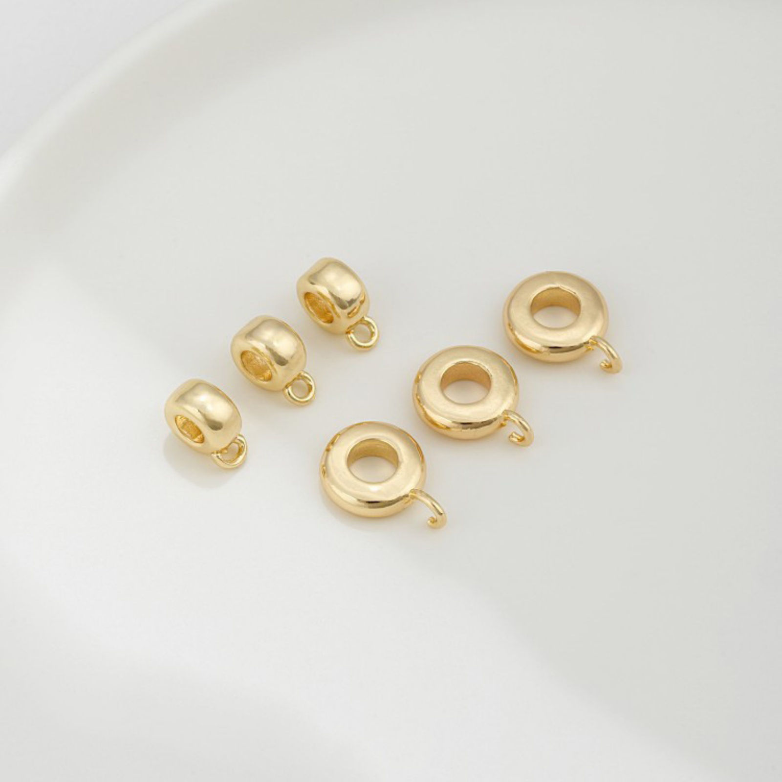 Picture of Eco-friendly Brass Bail Beads With Loop For DIY Jewelry Making Findings Flat Round 14K Real Gold Plated