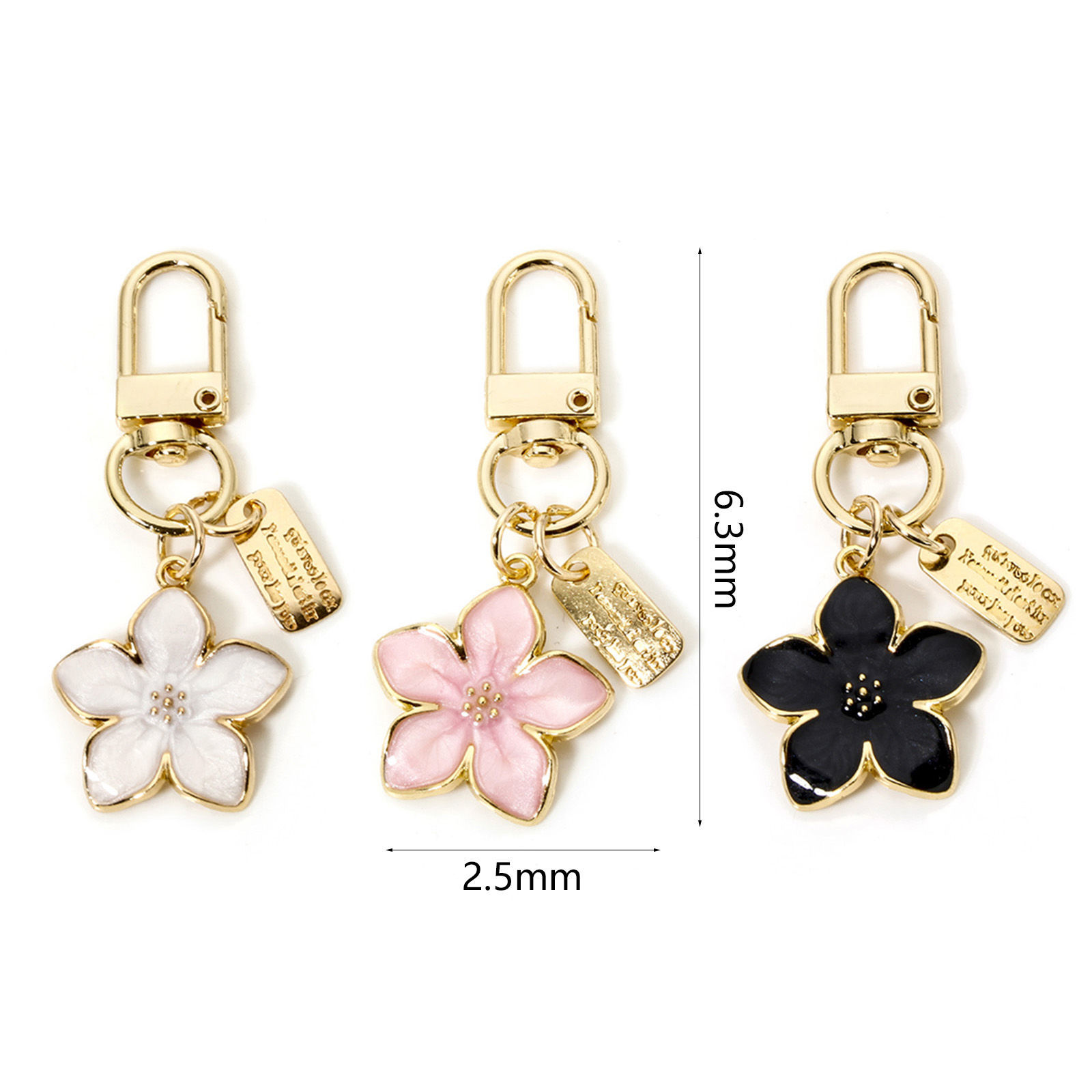 Picture of Zinc Based Alloy Flora Collection Keychain & Keyring Gold Plated Multicolor Sakura Flower Enamel 6.3cm x 2.5cm