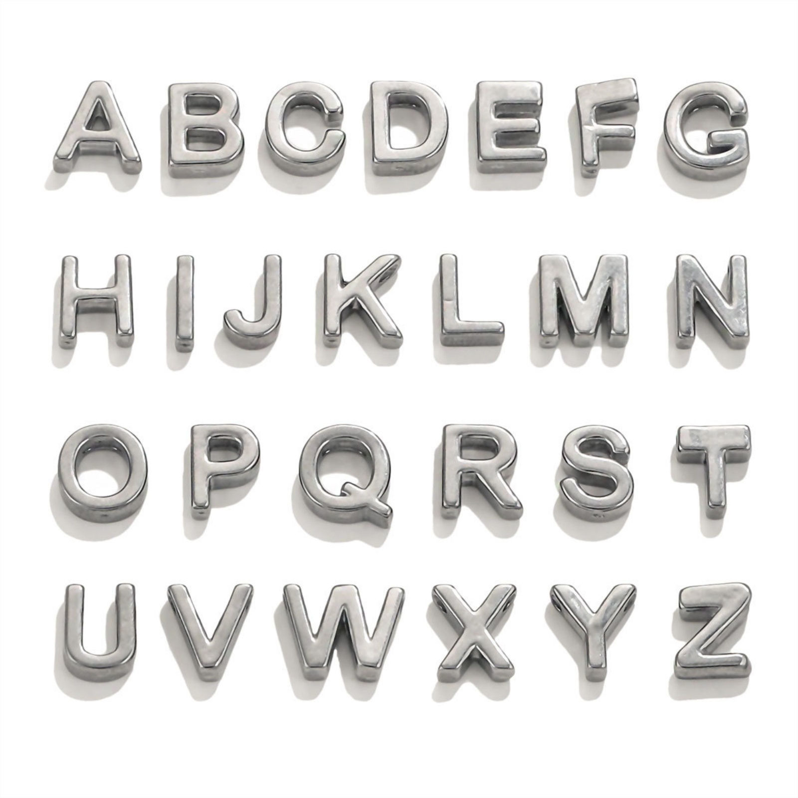 Image de 5 Pcs Breloques en 304 Acier Inoxydable Mini Argent Mat Alphabet Initial/ Lettre Majuscule Gravé Mots" A-Z " Brunissage au Rouleau
