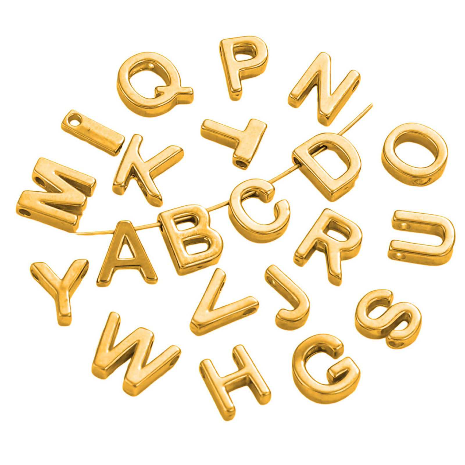 Picture of Vacuum Plating 304 Stainless Steel Mini Charms 18K Gold Plated Capital Alphabet Initial Letter Message " A-Z " Roller Burnishing