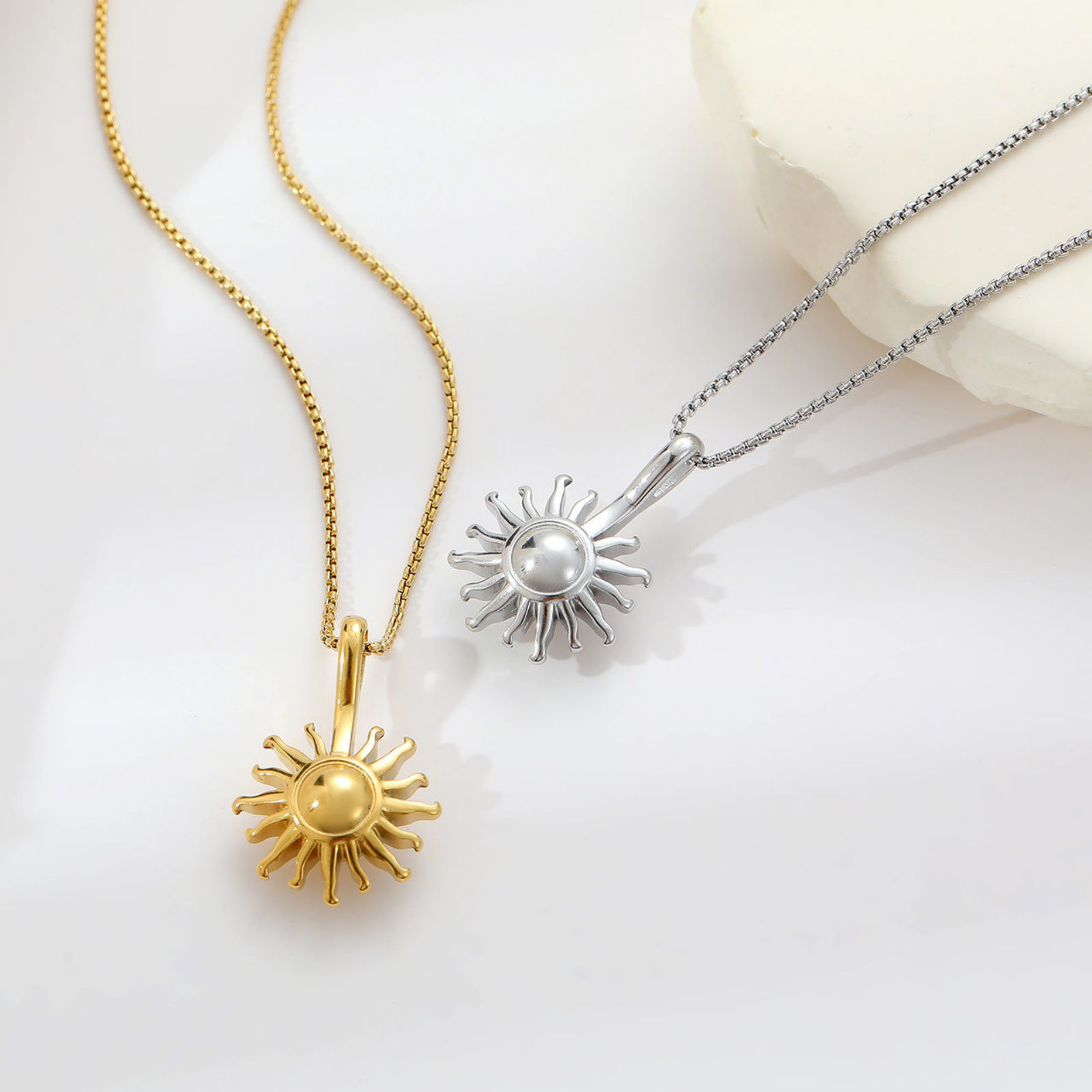 Picture of Stylish Simple Multicolor Stainless Steel Box Chain Sun Necklace For Women 40cm(15.7") long