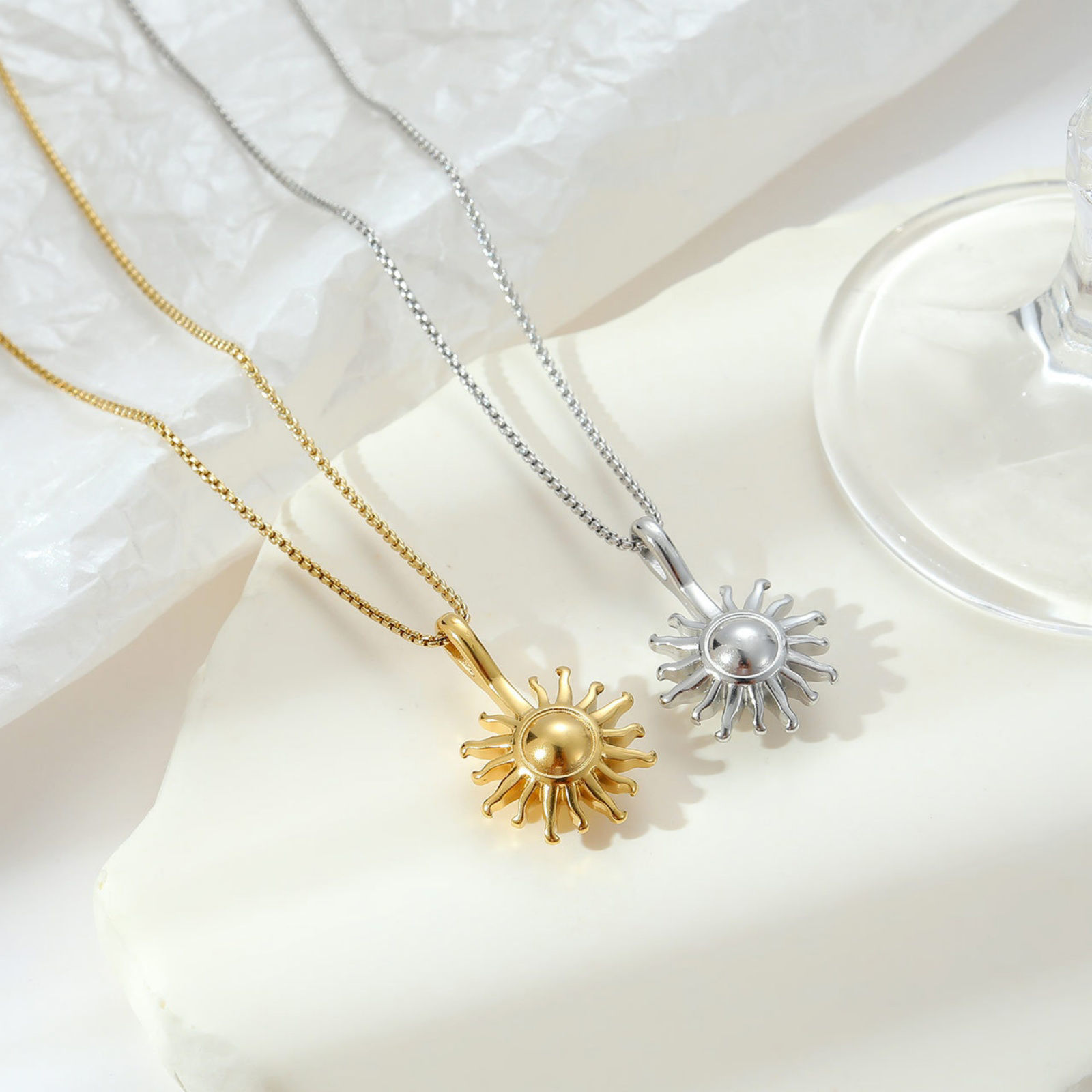 Picture of Stylish Simple Multicolor Stainless Steel Box Chain Sun Necklace For Women 40cm(15.7") long