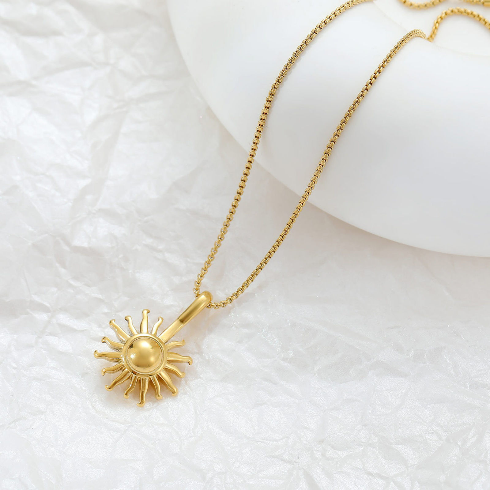 Picture of Stylish Simple Multicolor Stainless Steel Box Chain Sun Necklace For Women 40cm(15.7") long