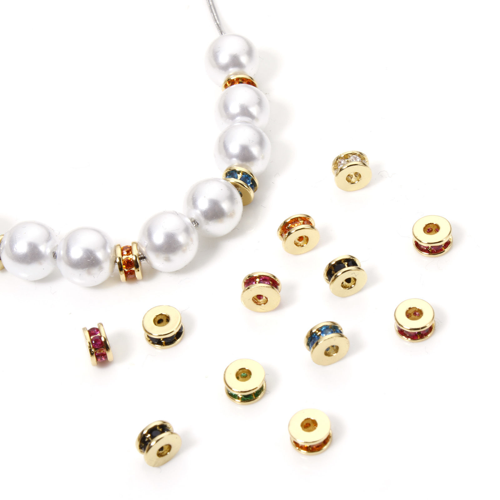 2 個 エコフレンドリー 真鍮 スペーサービーズ ブレスレット・ジュエリー DIY 手作り ハンドメイド ジュエリー アクセサリーを作る 18Kリアルゴールドメッキ フラットラウンド 多色キュービックジルコニア 約 5mm 直径、 穴：約 1.8mm、 の画像