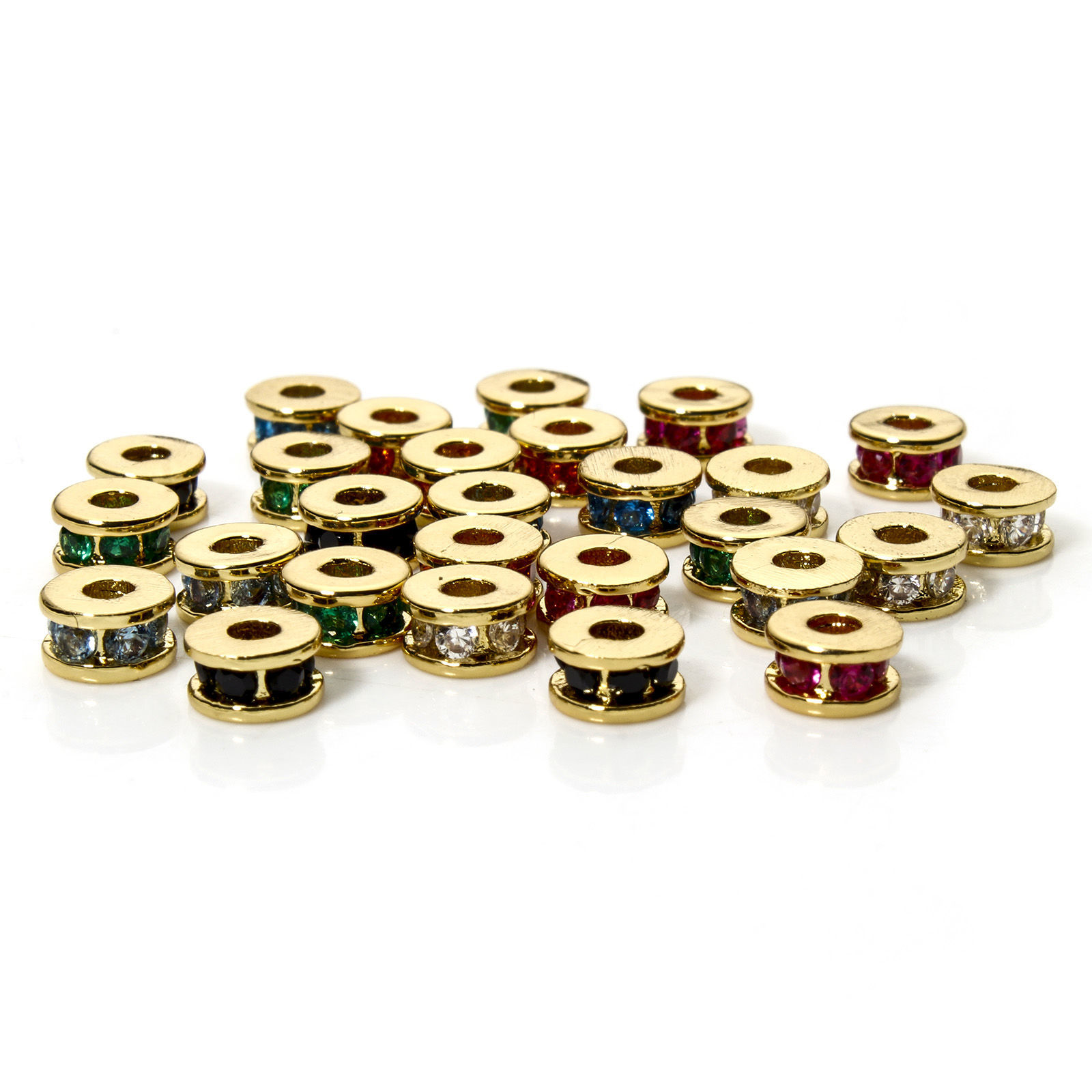 2 個 エコフレンドリー 真鍮 スペーサービーズ ブレスレット・ジュエリー DIY 手作り ハンドメイド ジュエリー アクセサリーを作る 18Kリアルゴールドメッキ フラットラウンド 多色キュービックジルコニア 約 5mm 直径、 穴：約 1.8mm、 の画像