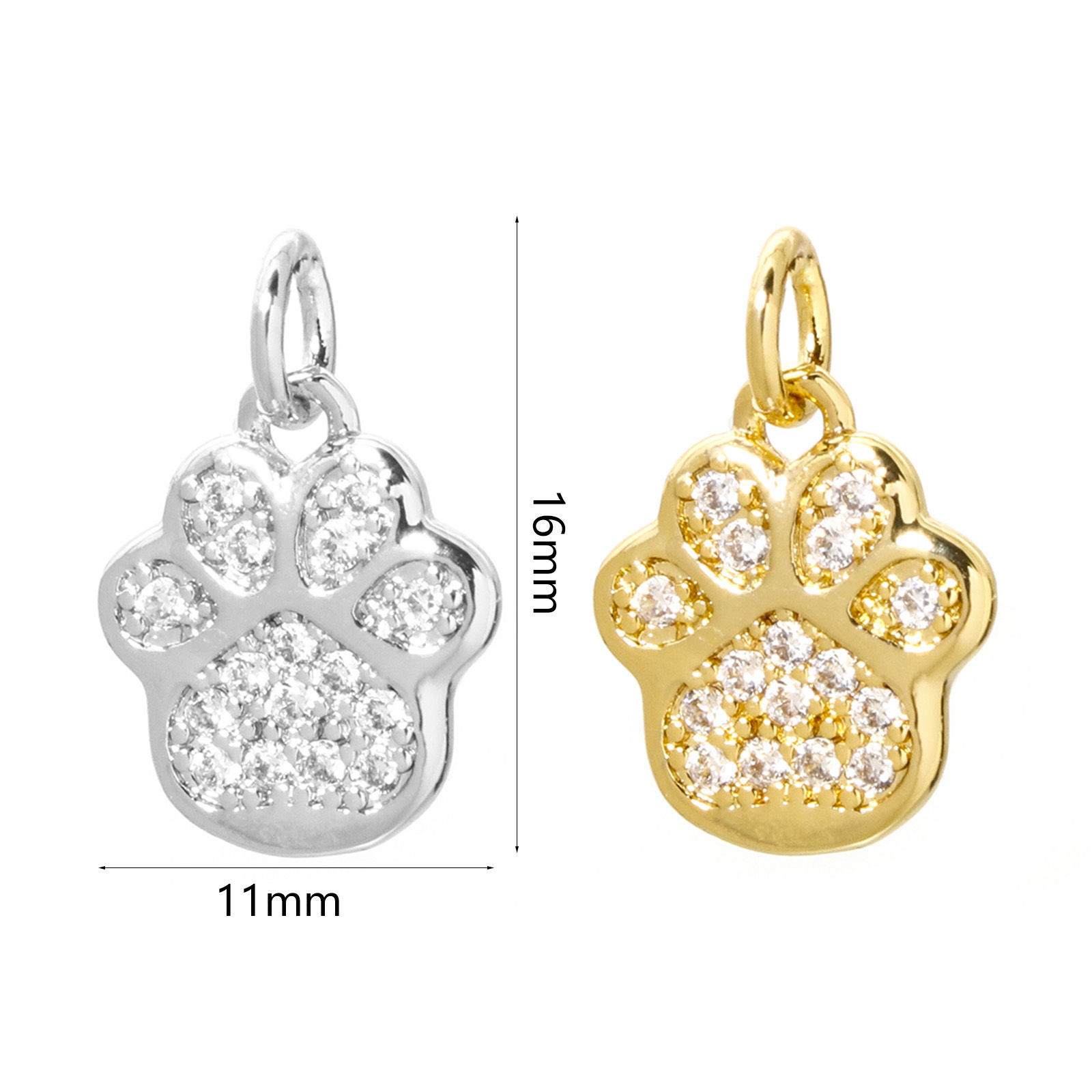 Imagen de 2 Unidades Latón Animal Doméstico Memorial Colgantes Garra de Pata de Perro Multicolor Micro Pave Claro Circón Artificial 16mm x 11mm