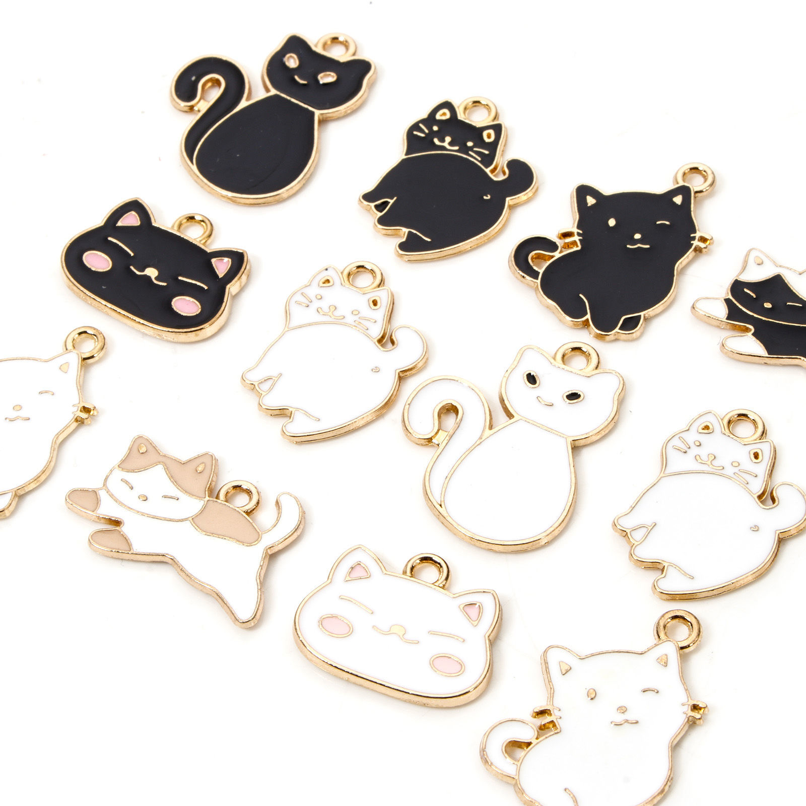 Imagen de 50 Unidades Zamak Colgantes Chapado en Oro Multicolor Gato Esmalte