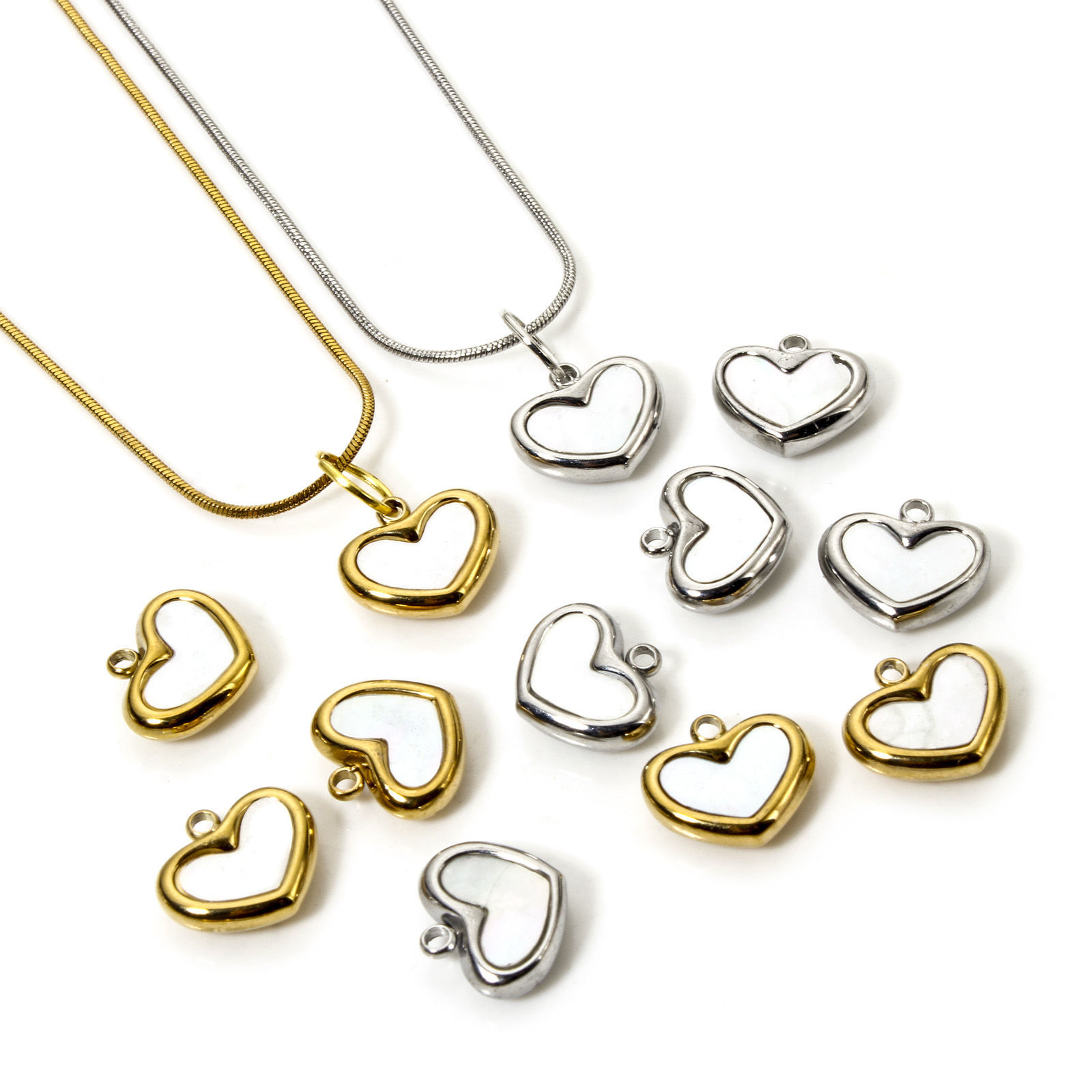 Imagen de 2 Unidades Respetuoso del Medio Ambiente 304 Acero Inoxidable & Concha Naturales día de San Valentín Colgantes Corazón Multicolor 12mm x 10.5mm