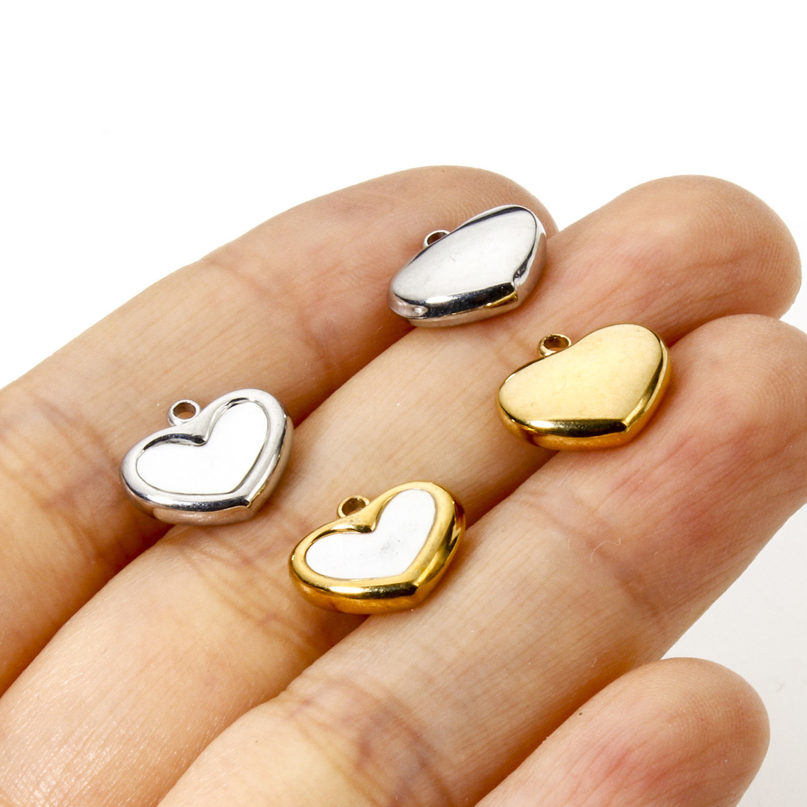 Imagen de 2 Unidades Respetuoso del Medio Ambiente 304 Acero Inoxidable & Concha Naturales día de San Valentín Colgantes Corazón Multicolor 12mm x 10.5mm