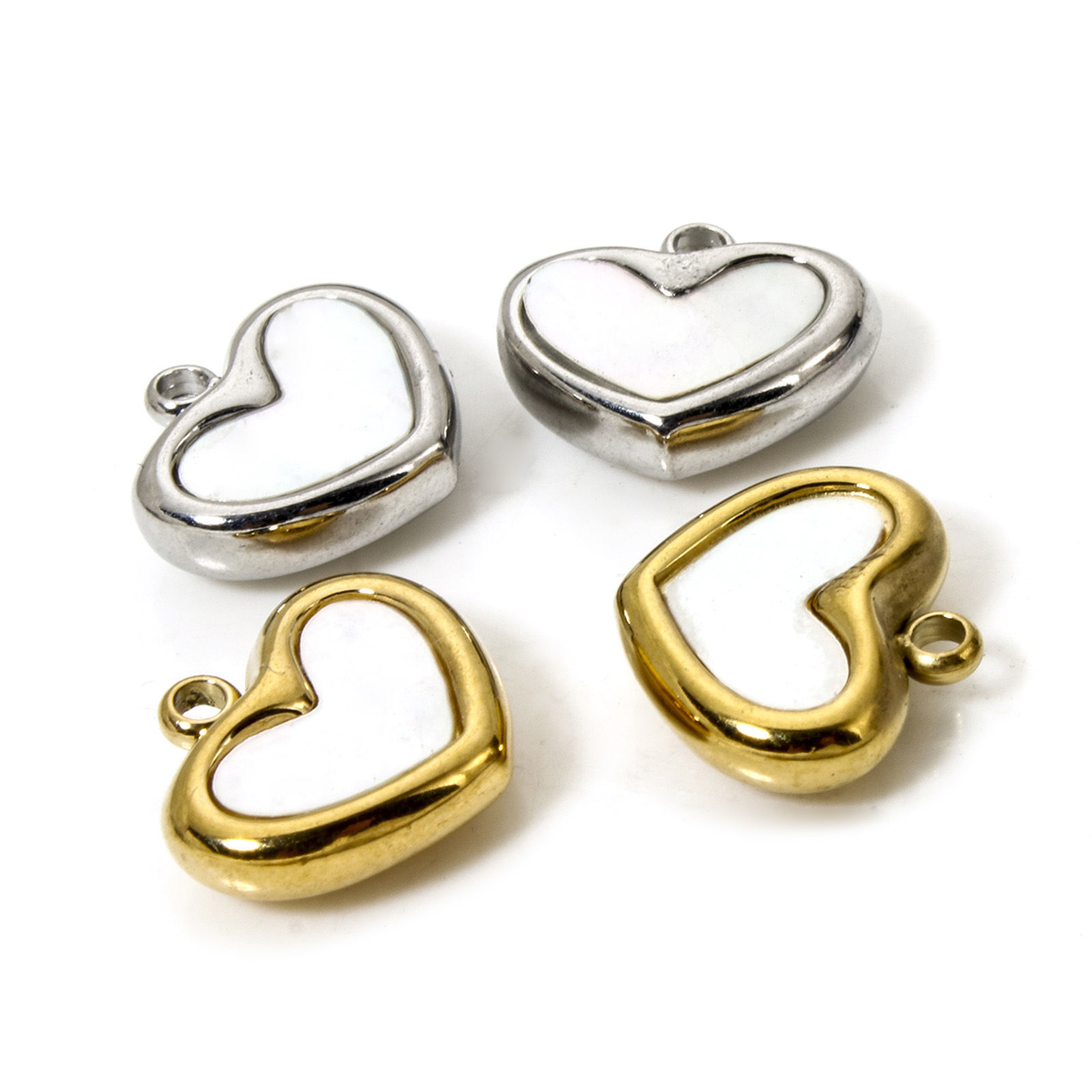 Imagen de 2 Unidades Respetuoso del Medio Ambiente 304 Acero Inoxidable & Concha Naturales día de San Valentín Colgantes Corazón Multicolor 12mm x 10.5mm