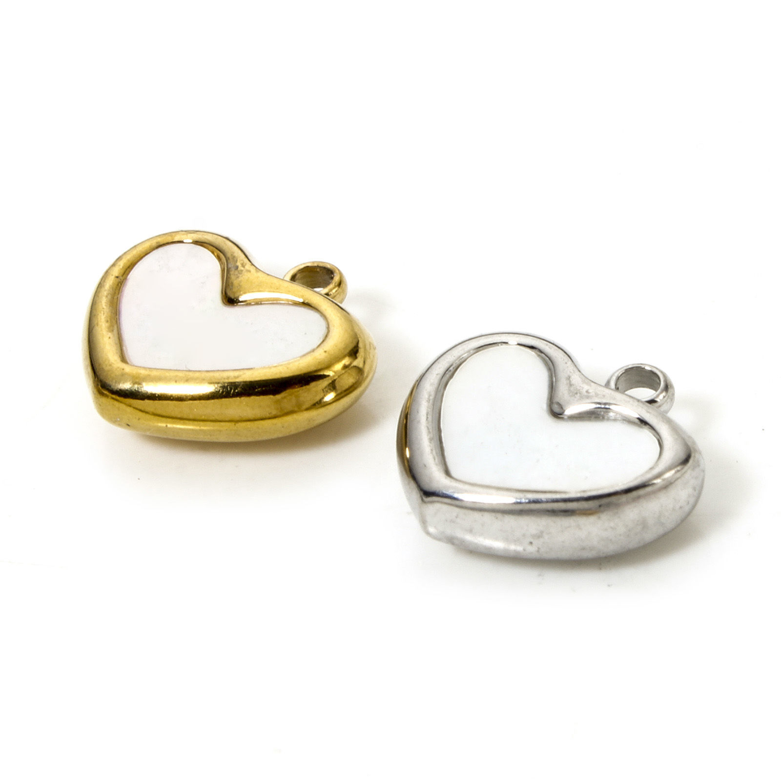 Imagen de 2 Unidades Respetuoso del Medio Ambiente 304 Acero Inoxidable & Concha Naturales día de San Valentín Colgantes Corazón Multicolor 12mm x 10.5mm