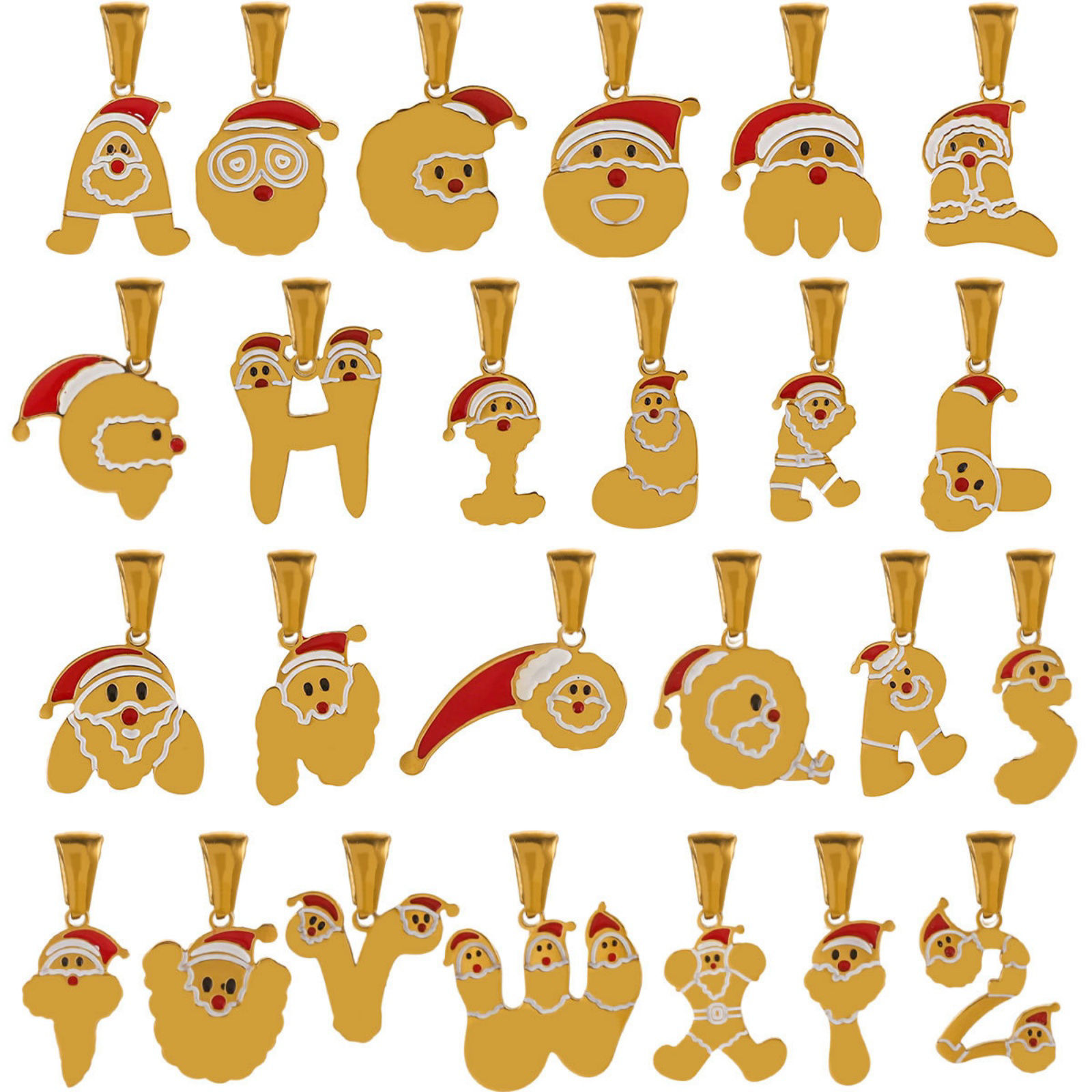 Imagen de 1 Unidad Recubrimiento al Vacío PVD Ecológico 304 Acero Inoxidable Colgantes Charms Chapado en Oro Sombreros de Navidad " A-Z "