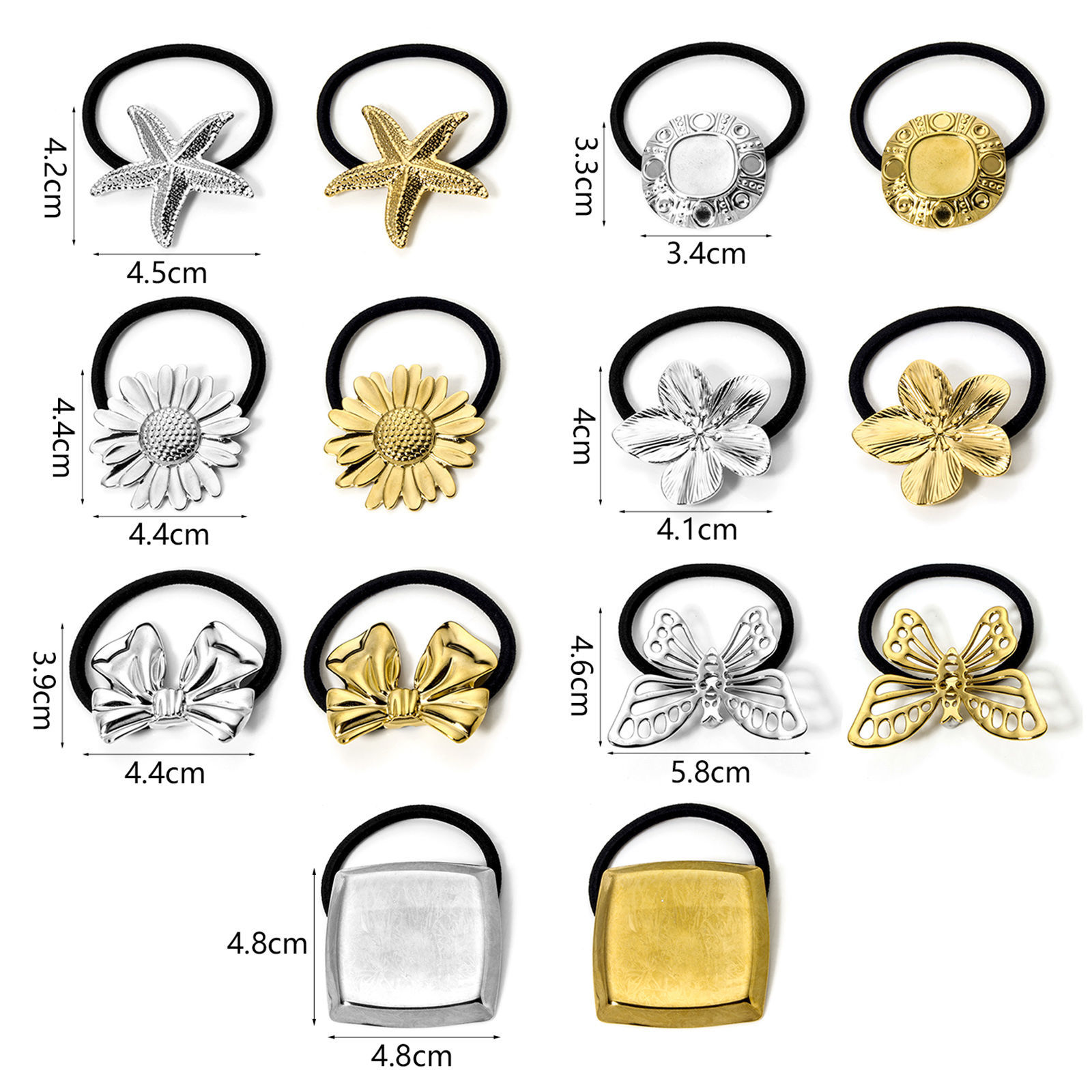 Picture of 304 Stainless Steel Ponytail Holder Hair Ties Band Scrunchies Flower Bowknot 5cm Dia.