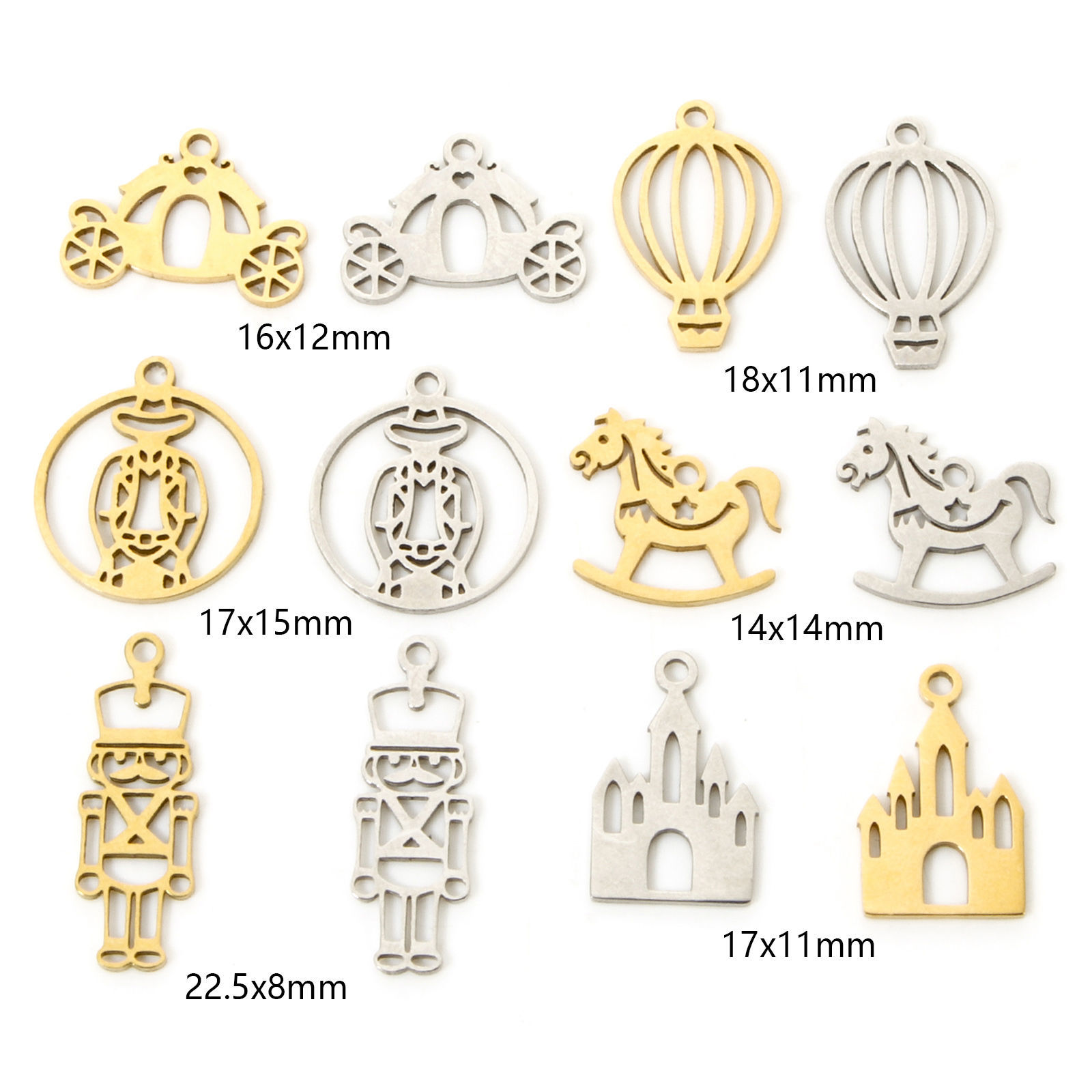 Bild von 304 Edelstahl Märchen Kollektion Charms Heissluftballon Holzpferd Hohl