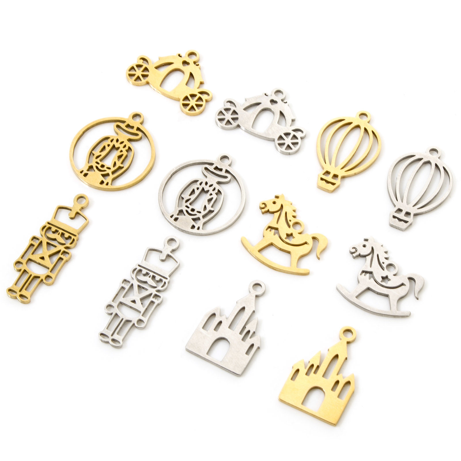 Bild von 304 Edelstahl Märchen Kollektion Charms Heissluftballon Holzpferd Hohl