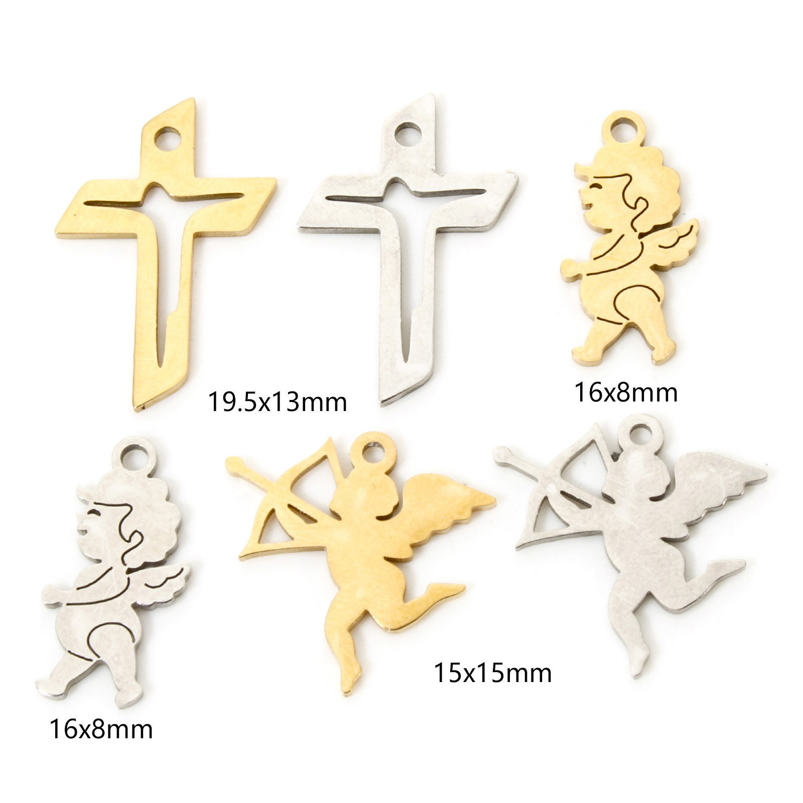 Imagen de 3 Unidades 304 Acero Inoxidable Religión Colgantes Cruz Ángel Hueco