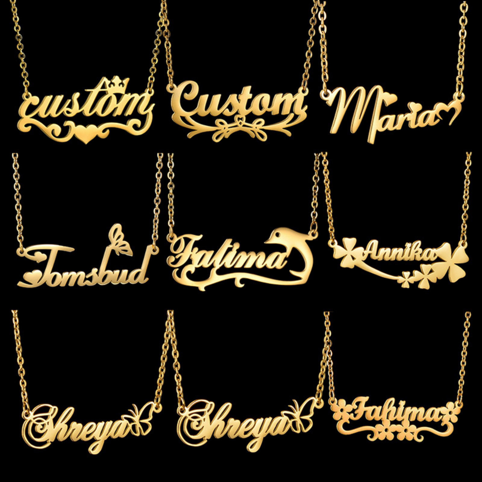 Imagen de 1 Unidad 304 Acero Inoxidable Collar con Nombre Personalizado Colgante con Letra Personalizada Chapado en Oro 45cm longitud