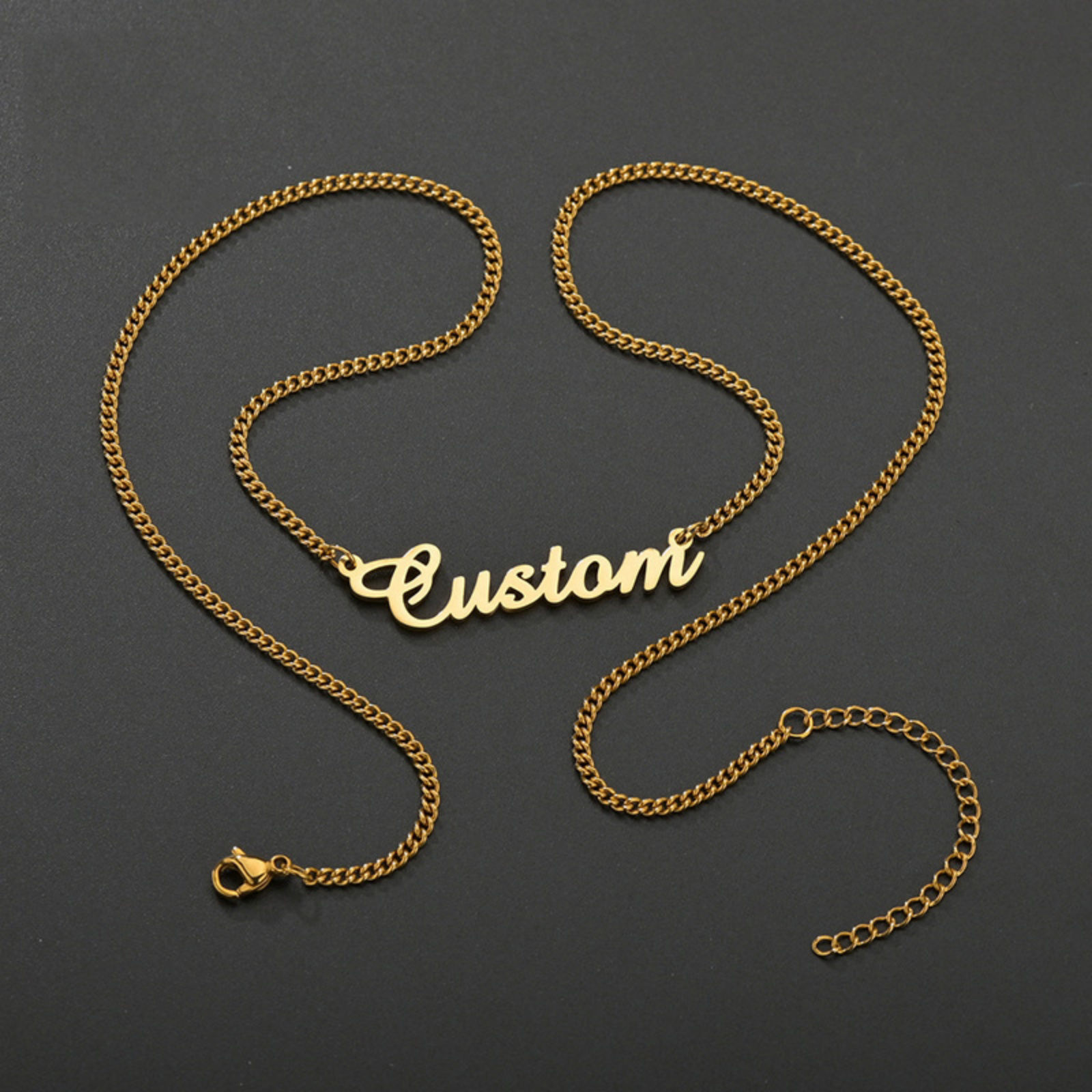 Imagen de 1 Unidad 304 Acero Inoxidable Collar con Nombre Personalizado Colgante con Letra Personalizada Chapado en Oro 45cm longitud