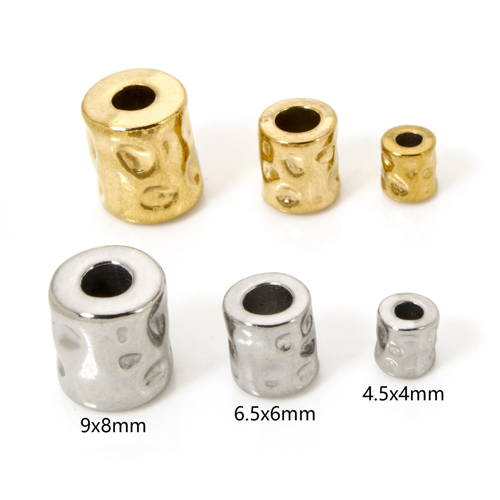 Image de 5 Pcs Perles pour DIY Fabrication de Bijoux Martelage en 304 Acier Inoxydable Placage Sous Vide Écologique Colonne Plaqué Or 18K Martelage