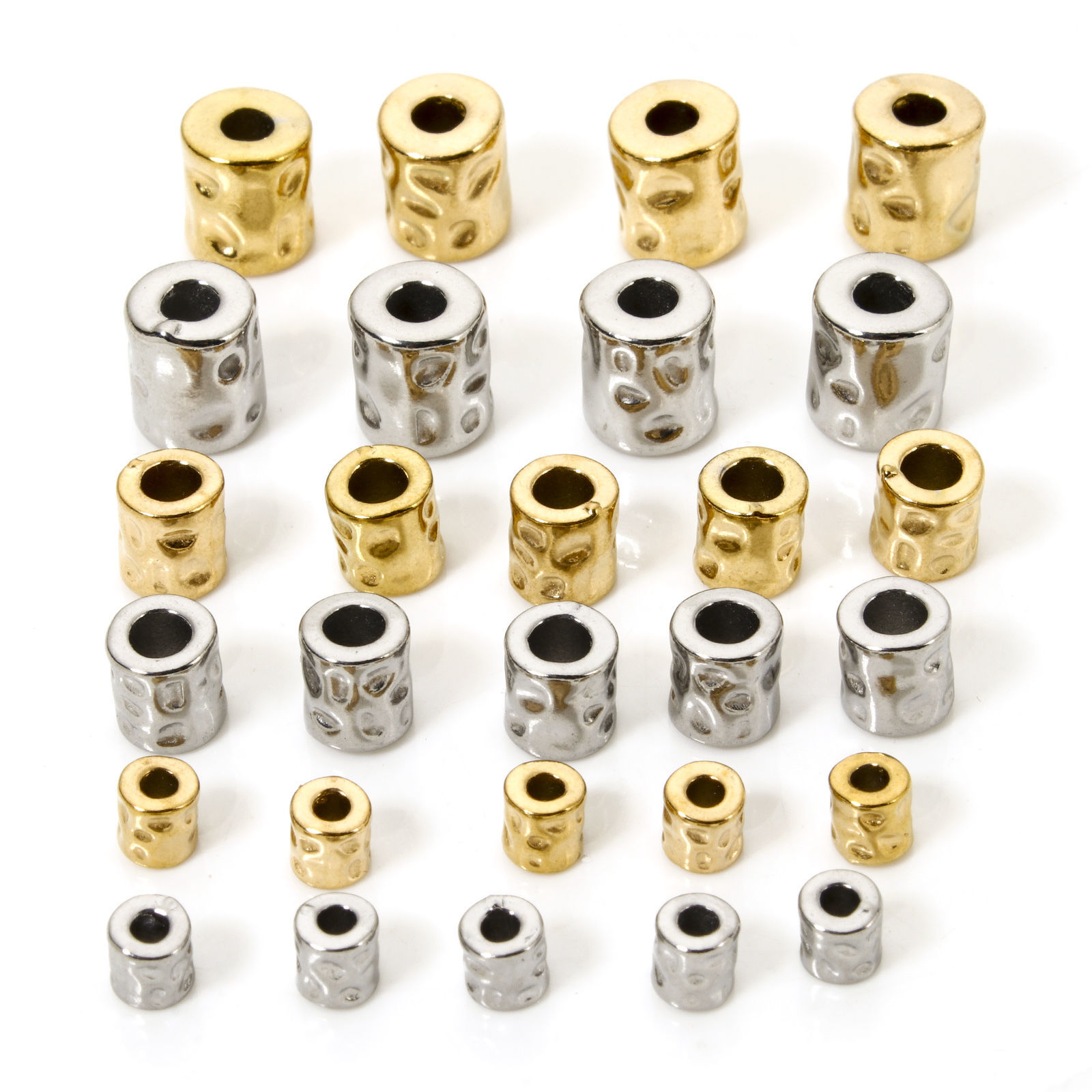 Image de 5 Pcs Perles pour DIY Fabrication de Bijoux Martelage en 304 Acier Inoxydable Placage Sous Vide Écologique Colonne Plaqué Or 18K Martelage