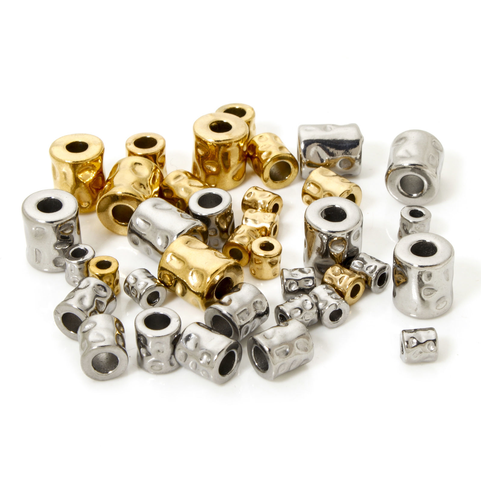 Image de 5 Pcs Perles pour DIY Fabrication de Bijoux Martelage en 304 Acier Inoxydable Placage Sous Vide Écologique Colonne Plaqué Or 18K Martelage