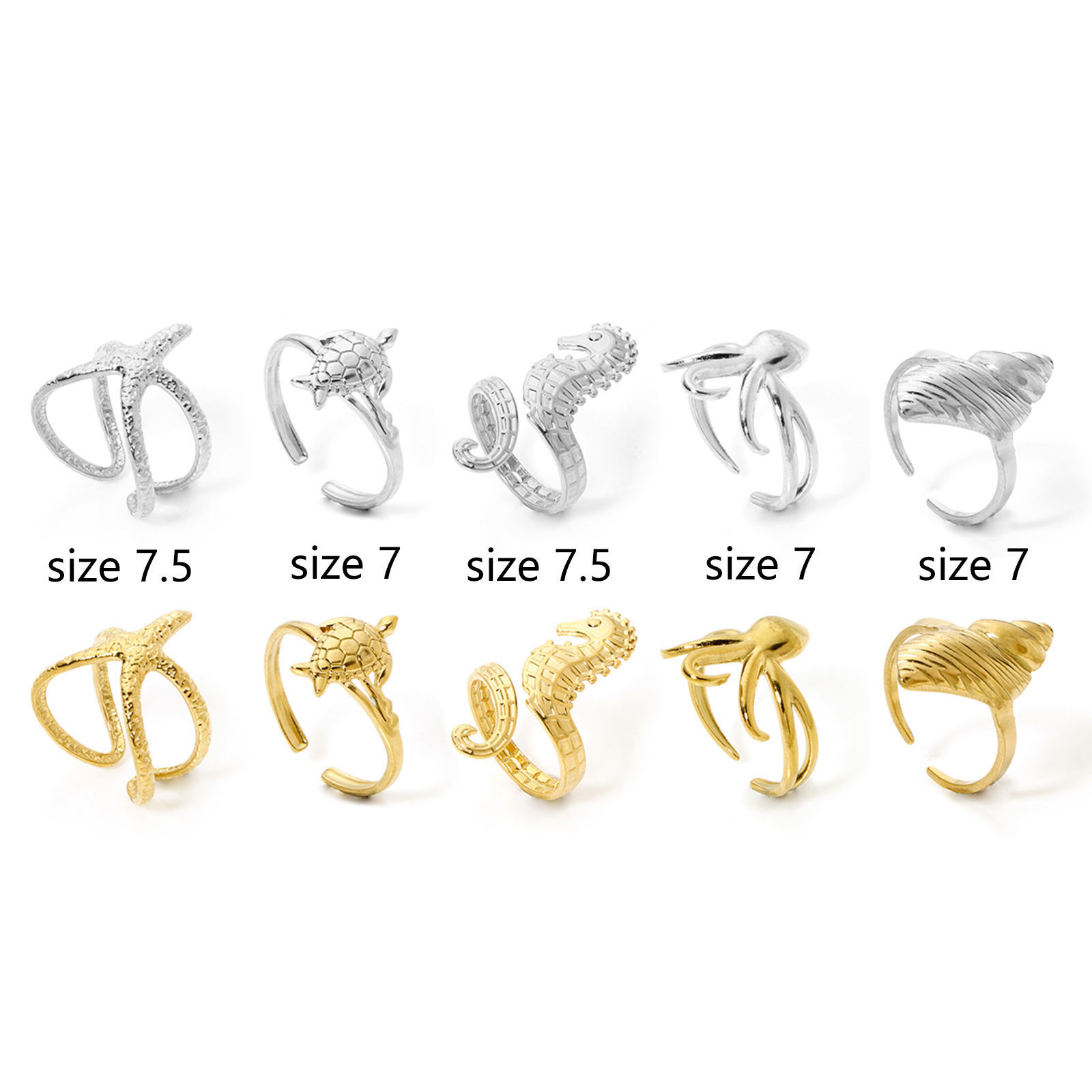 Picture of Eco-friendly Vacuum Plating 304 Stainless Steel Ocean Jewelry Open Adjustable Rings Multicolor Seahorse Animal Tortoise