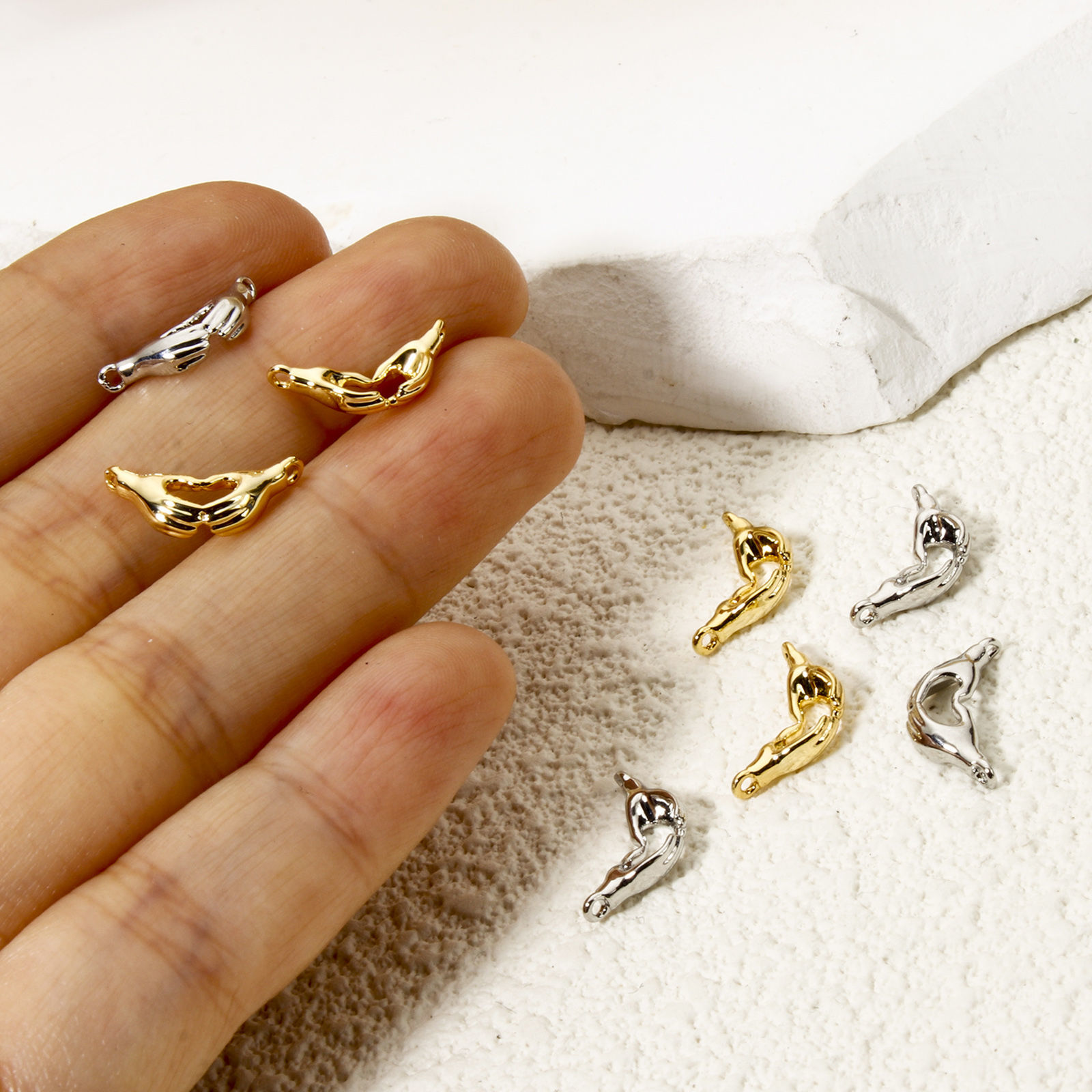 Picture of Brass Connectors Charms Pendants Hand Sign Gesture Heart Multicolor 3D 14.5mm x 7mm