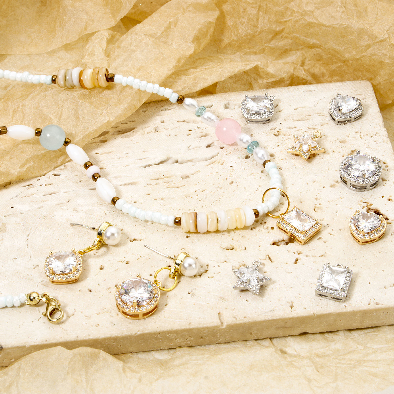 Bild von Umweltfreundlich Messing Geometrisch Charms Echtgold plattiert Micro Pave Klar Zirkonia Transparent Strass