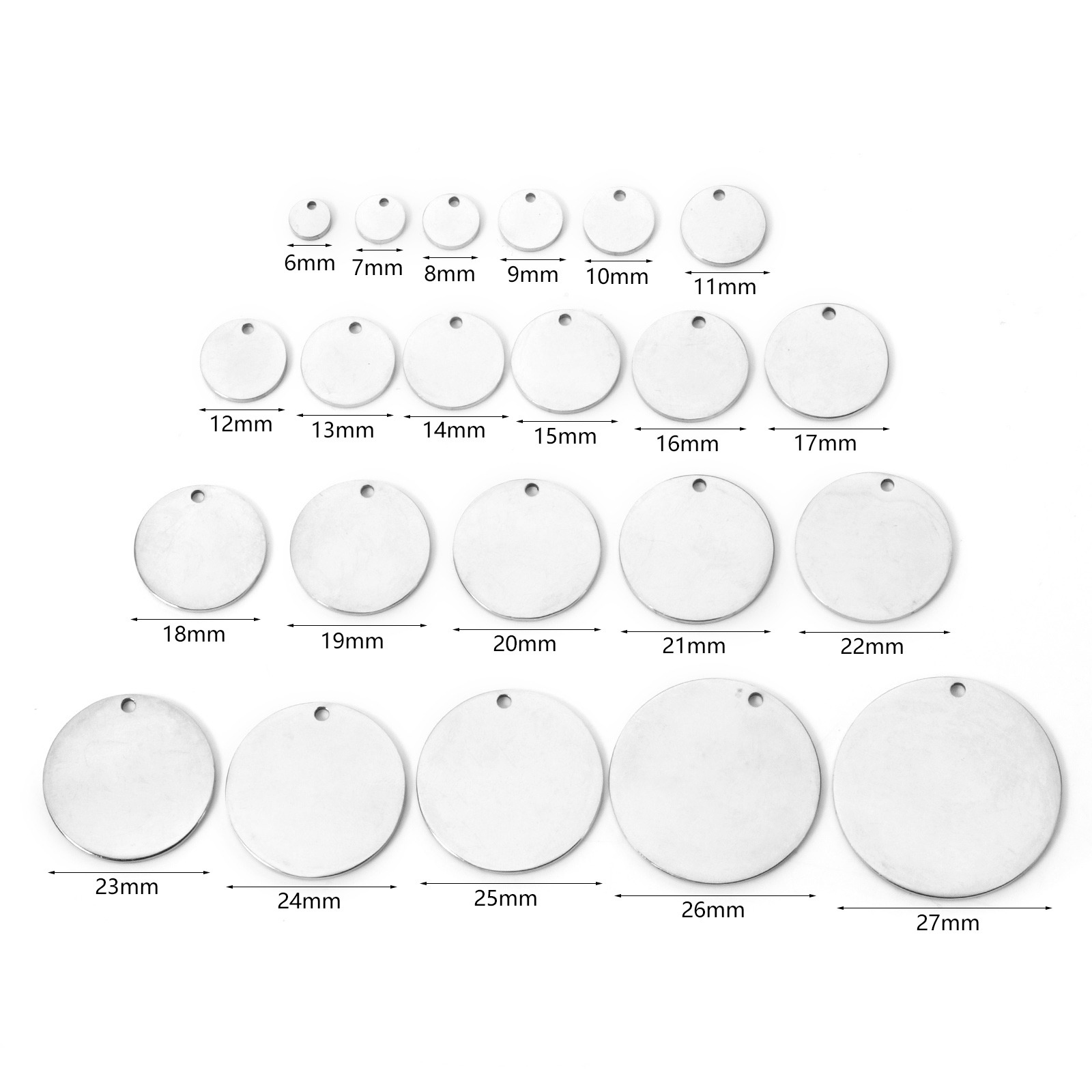 Picture of 304 Stainless Steel Blank Stamping Tags Charms Round Disc Silver Tone Double-sided Polishing