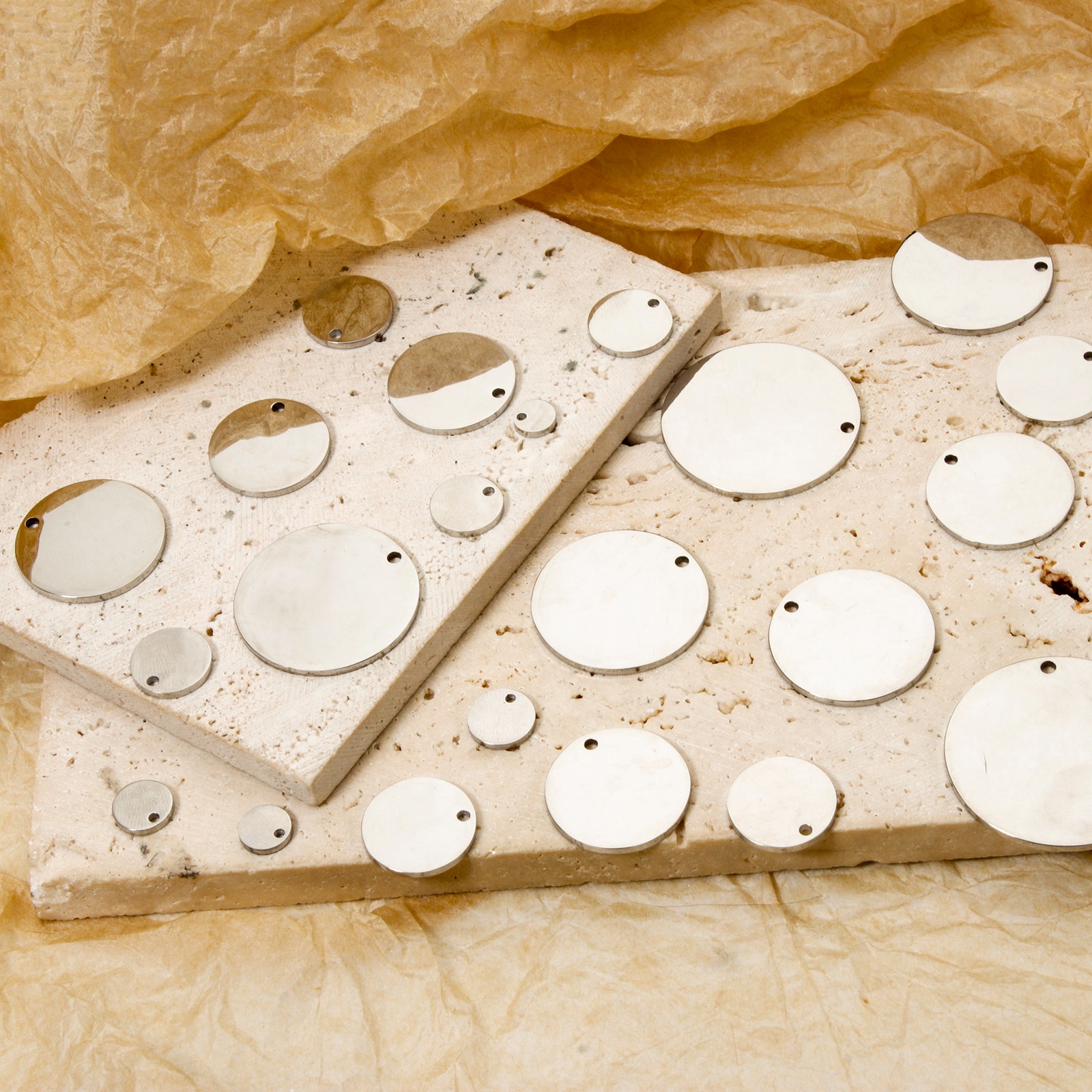 Picture of 304 Stainless Steel Blank Stamping Tags Charms Round Disc Silver Tone Double-sided Polishing