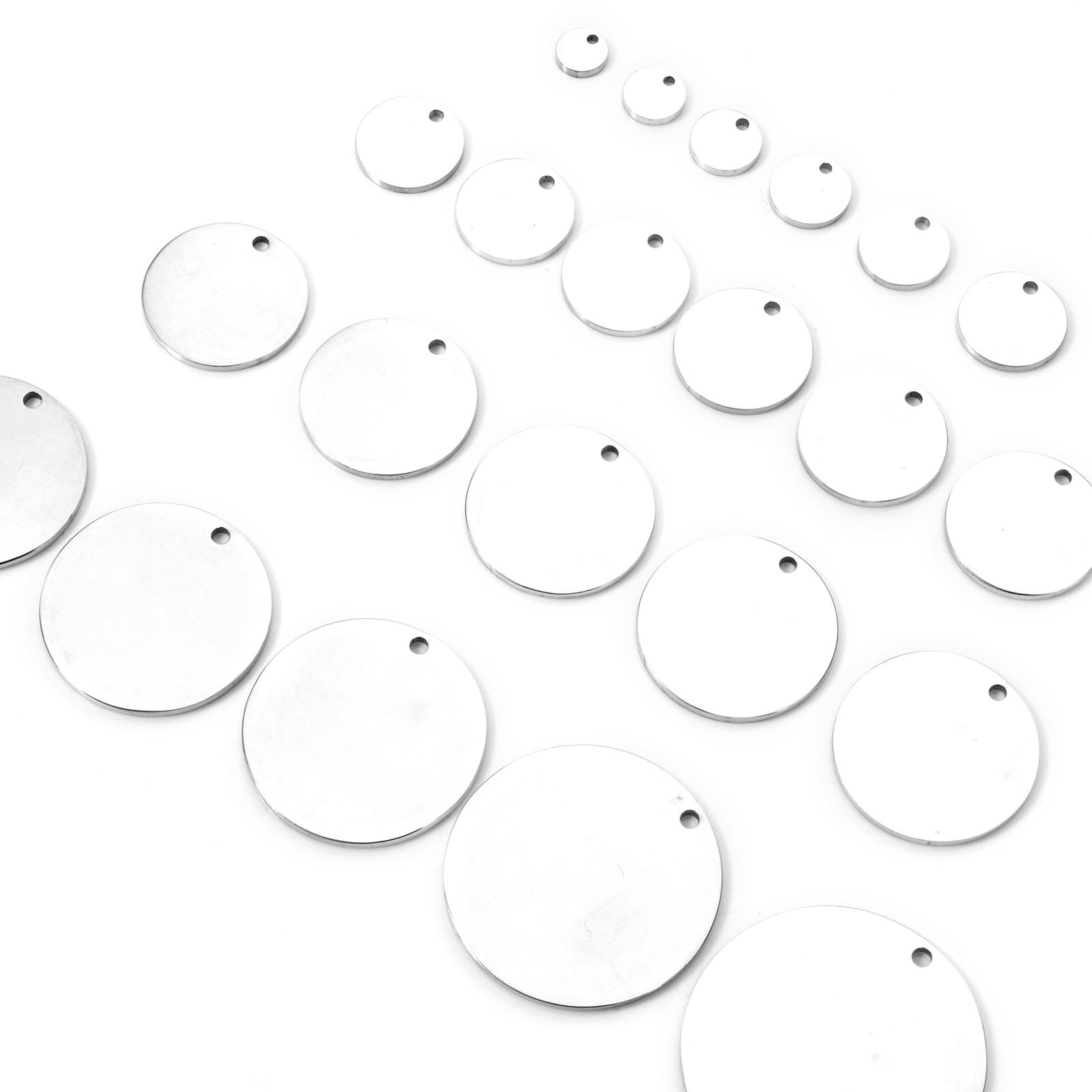 Picture of 304 Stainless Steel Blank Stamping Tags Charms Round Disc Silver Tone Double-sided Polishing