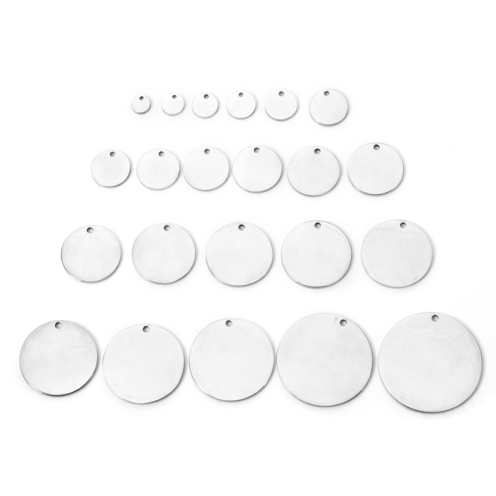Picture of 304 Stainless Steel Blank Stamping Tags Charms Round Disc Silver Tone Double-sided Polishing