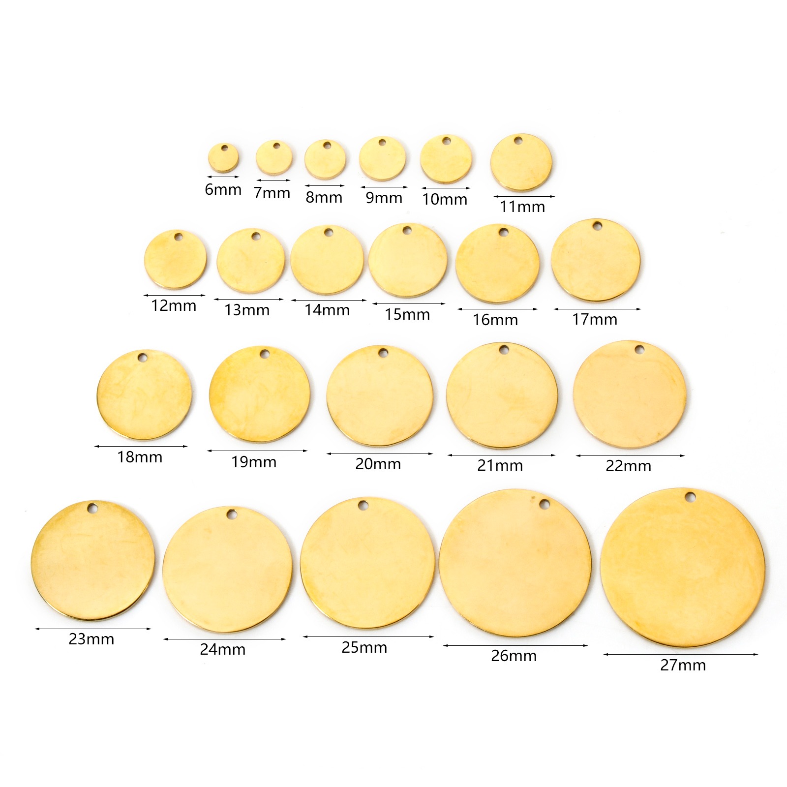 Picture of Eco-friendly PVD Vacuum Plating 304 Stainless Steel Blank Stamping Tags Charms Round Disc 18K Gold Plated Double-sided Polishing