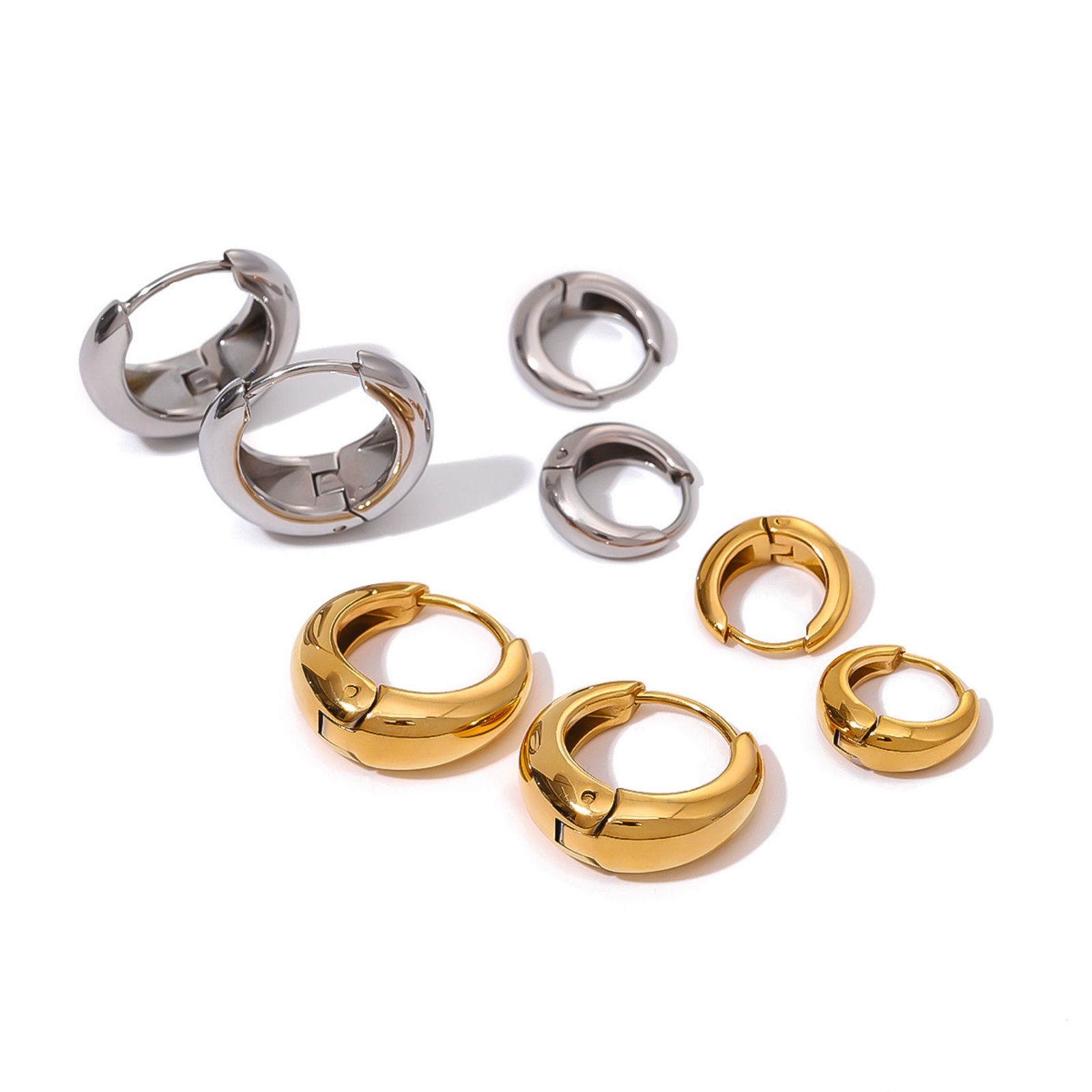 Imagen de 1 Par Estilo Ins Sencillo Multicolor Acero Inoxidable Forma de C Llana Aretes de Aro Para Mujeres