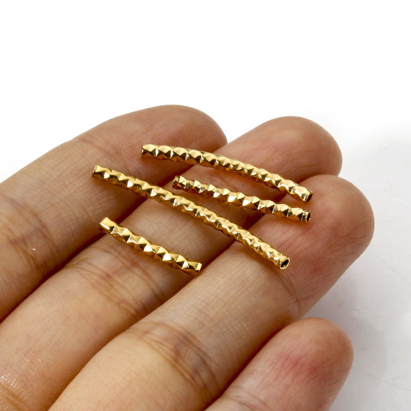 Image de 10 Pcs Perles pour DIY Fabrication de Bijoux en 304 Acier Inoxydable Respectueux de la Nature Plaqué Or 18K Tube Courbé Texture