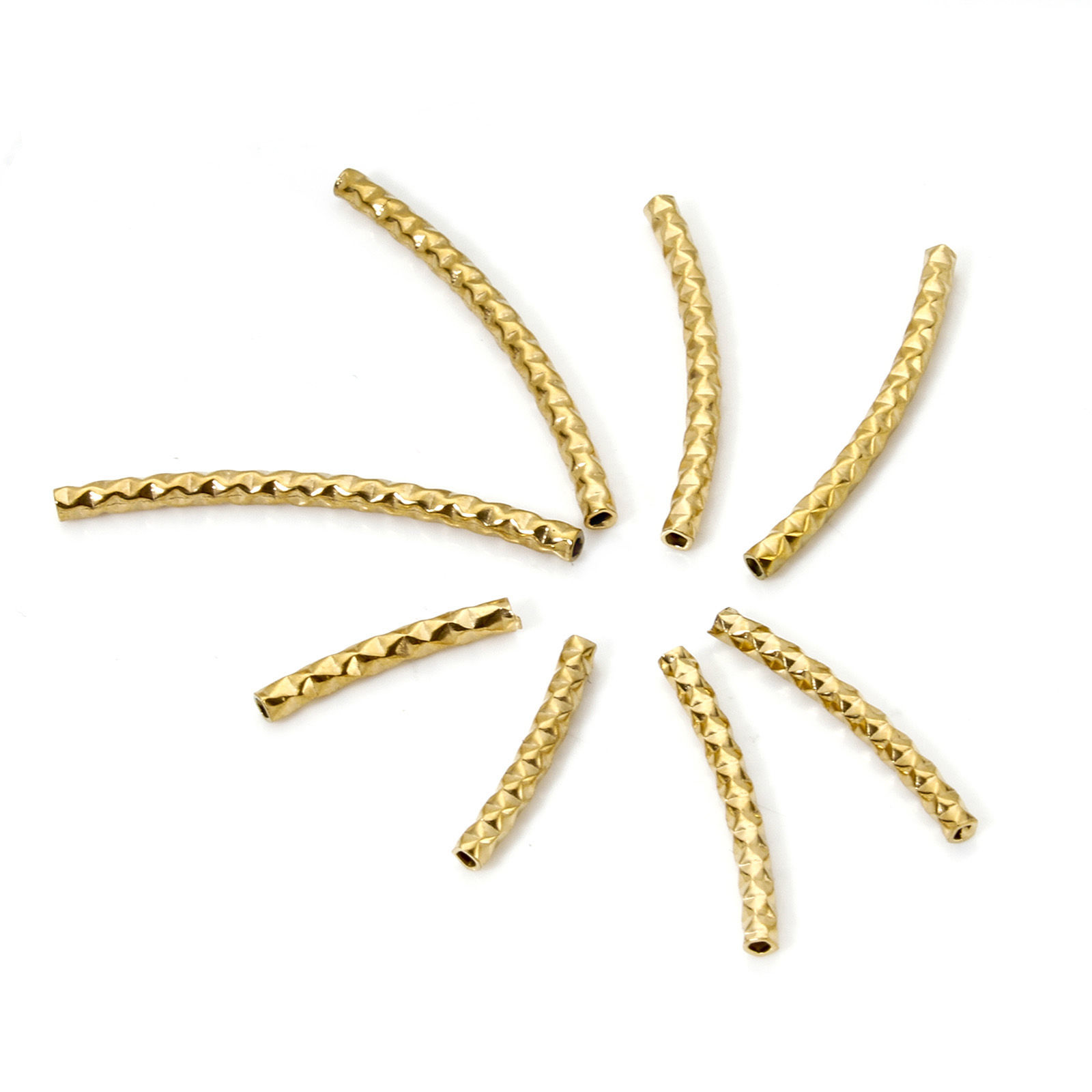 Image de 10 Pcs Perles pour DIY Fabrication de Bijoux en 304 Acier Inoxydable Respectueux de la Nature Plaqué Or 18K Tube Courbé Texture