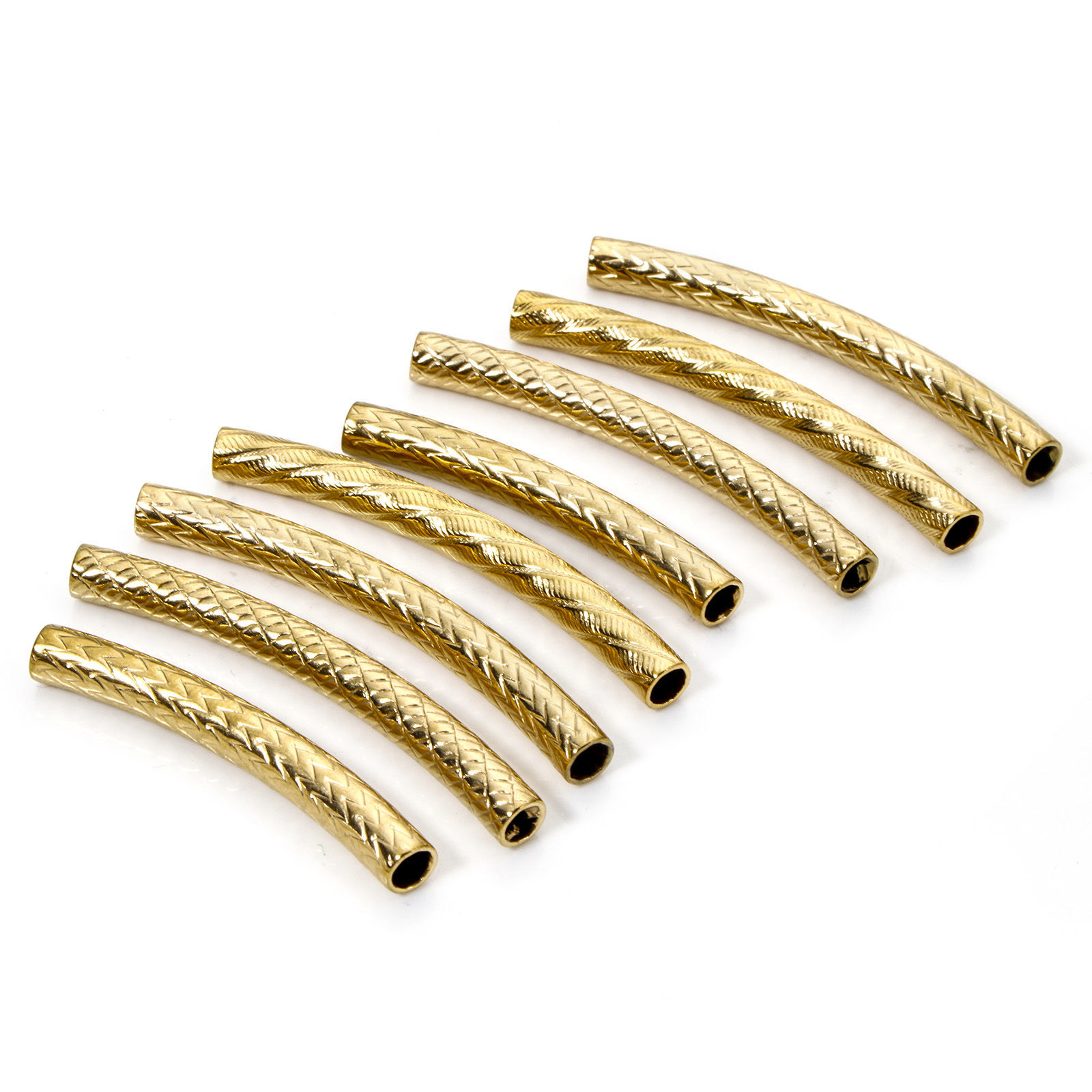 Picture of Eco-friendly 304 Stainless Steel Beads For DIY Jewelry Making 18K Gold Plated Curved Tube Texture