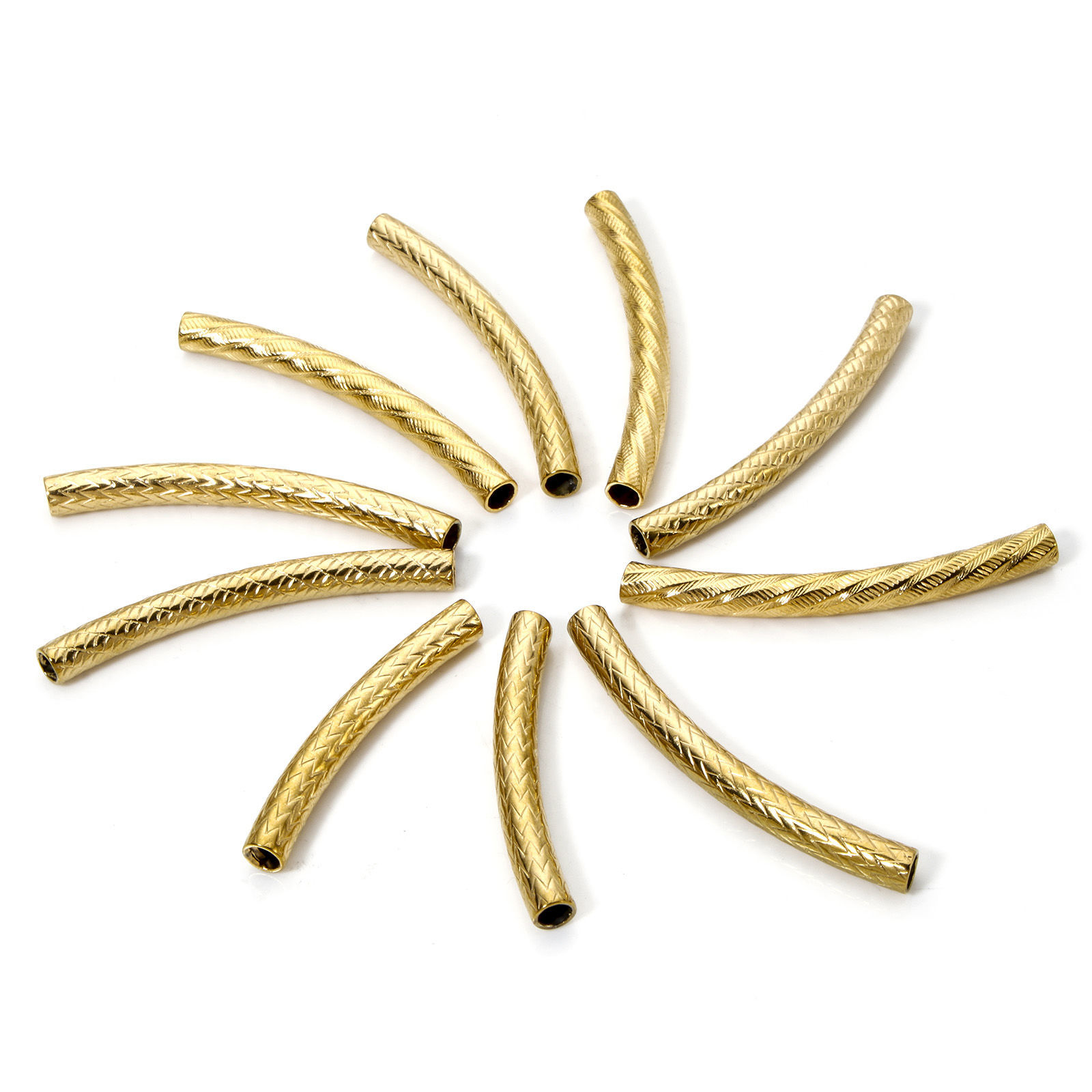 Picture of Eco-friendly 304 Stainless Steel Beads For DIY Jewelry Making 18K Gold Plated Curved Tube Texture