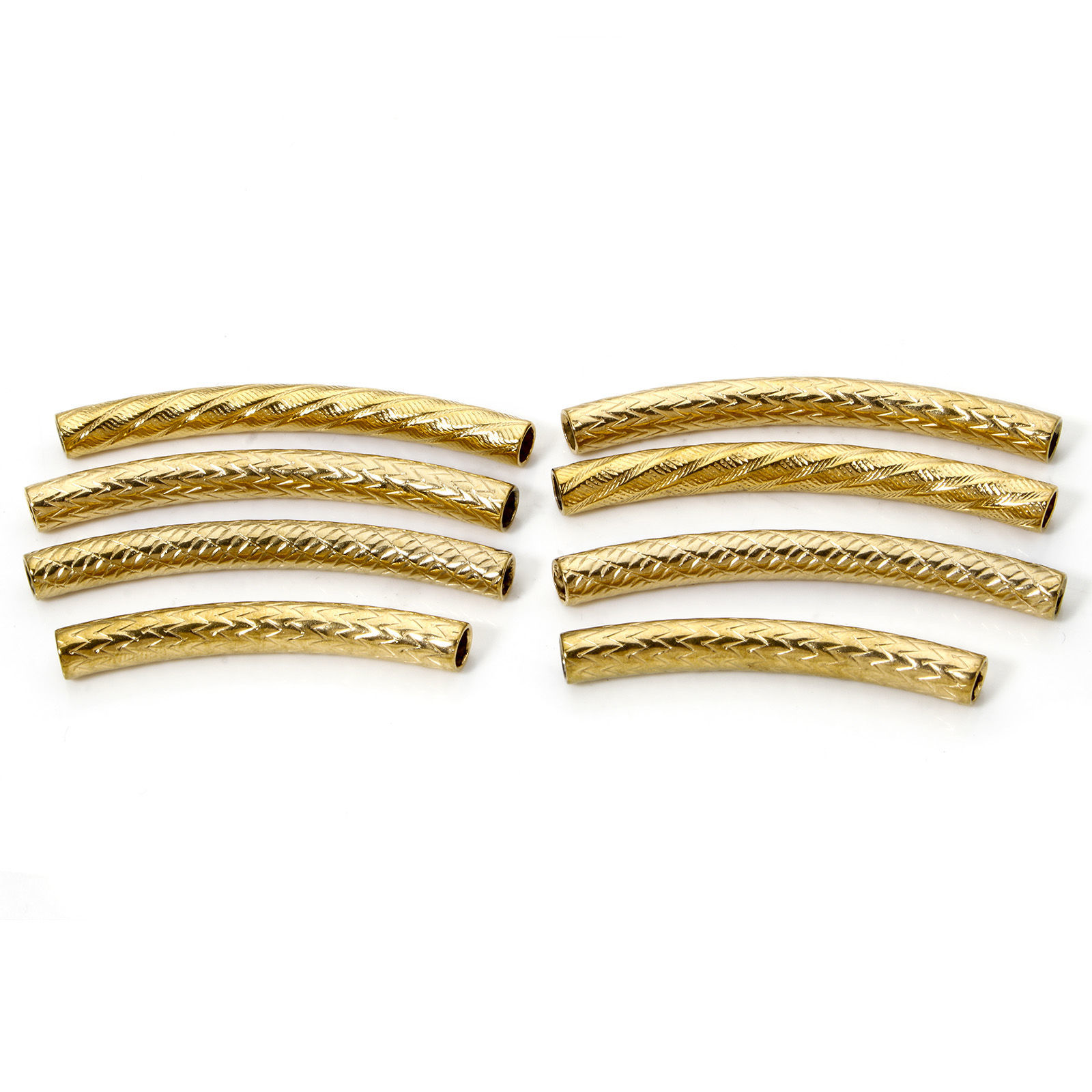 Picture of Eco-friendly 304 Stainless Steel Beads For DIY Jewelry Making 18K Gold Plated Curved Tube Texture