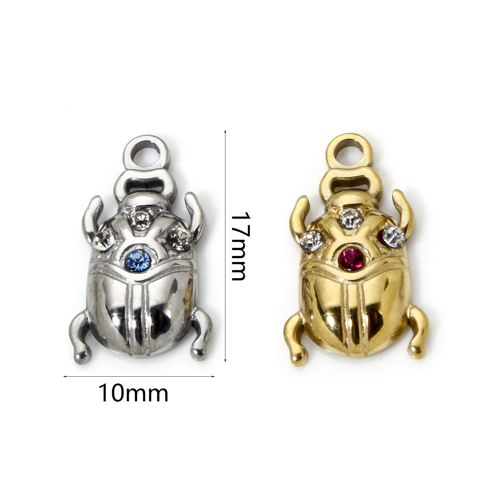 Picture of Eco-friendly PVD Vacuum Plating 304 Stainless Steel Insect Charms Multicolor Ladybug Animal Multicolor Rhinestone 17mm x 10mm