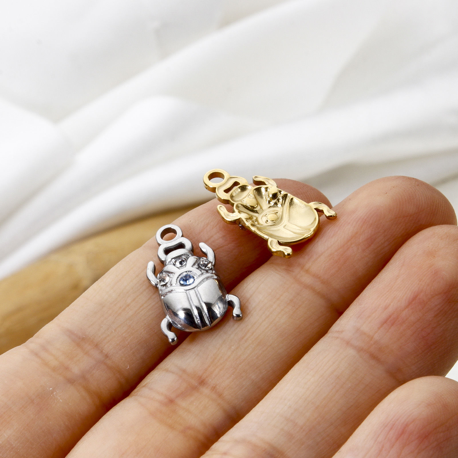 Picture of Eco-friendly PVD Vacuum Plating 304 Stainless Steel Insect Charms Multicolor Ladybug Animal Multicolor Rhinestone 17mm x 10mm
